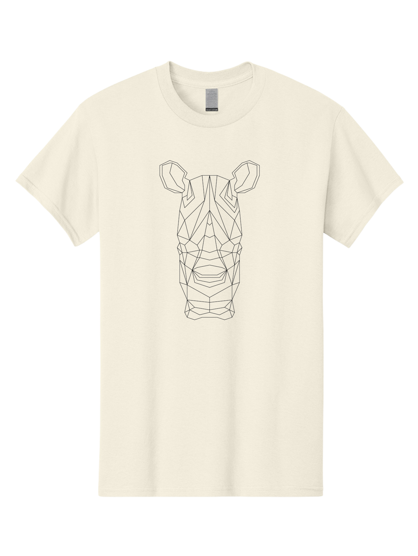 Rhino-Head Men'S Graphic Tee, 100% Cotton, Comfortable Casual Summer Wear, Machine Washable, Rhinoceros Illustration, Wireframe Design, Geometric Facets, Black Outline, Abstract Art, Wildlife Graphics, Polygon Mesh, Minimalist Style, - Aaa736