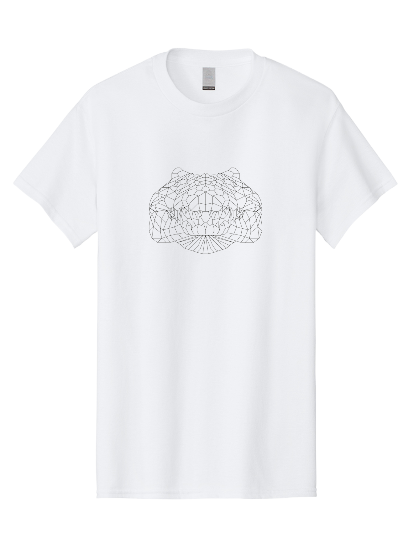 Snake-Head Men'S Graphic Tee, 100% Cotton, Comfortable Casual Summer Wear, Machine Washable, Geometric Crocodile, Polygonal Art, Black And White Design, Reptile Head, Sharp Teeth, Modern Illustration, Wildlife Art - Aaa737