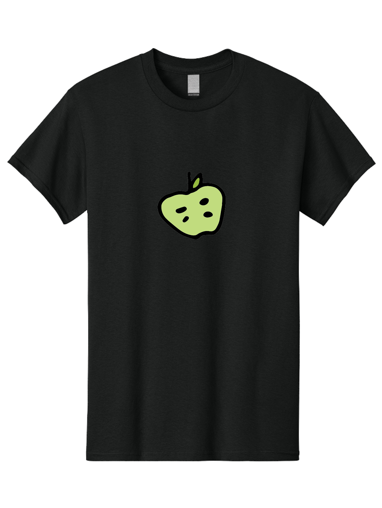 Apple Men'S Graphic Tee, 100% Cotton, Comfortable Casual Summer Wear, Machine Washable, Cartoon Apple, Simple Illustration, Green Apple, Black Outline, Leafy Stem, Seeded Fruit, Digital Art, Cute Design - Aaa740
