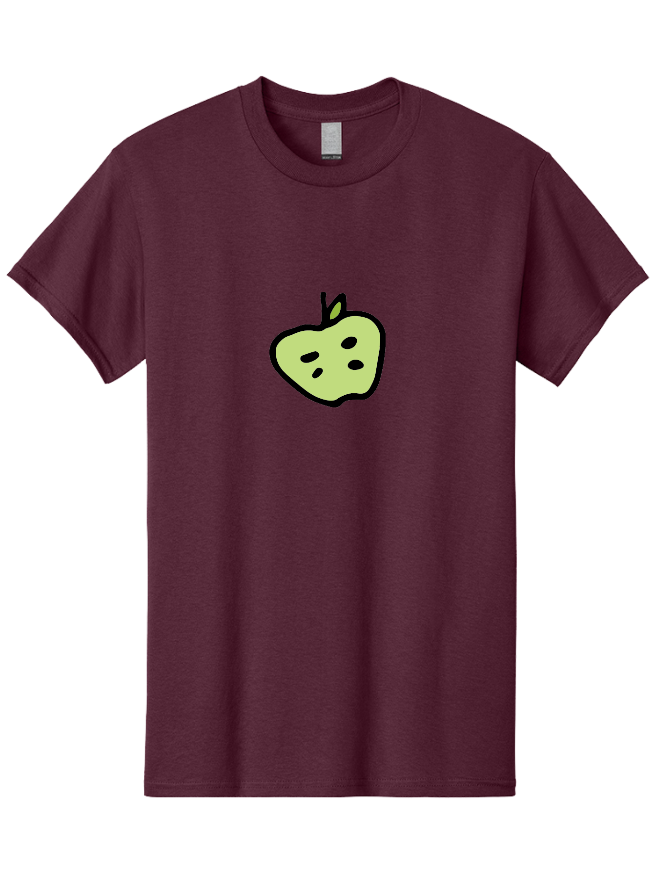Apple Men'S Graphic Tee, 100% Cotton, Comfortable Casual Summer Wear, Machine Washable, Cartoon Apple, Simple Illustration, Green Apple, Black Outline, Leafy Stem, Seeded Fruit, Digital Art, Cute Design - Aaa740