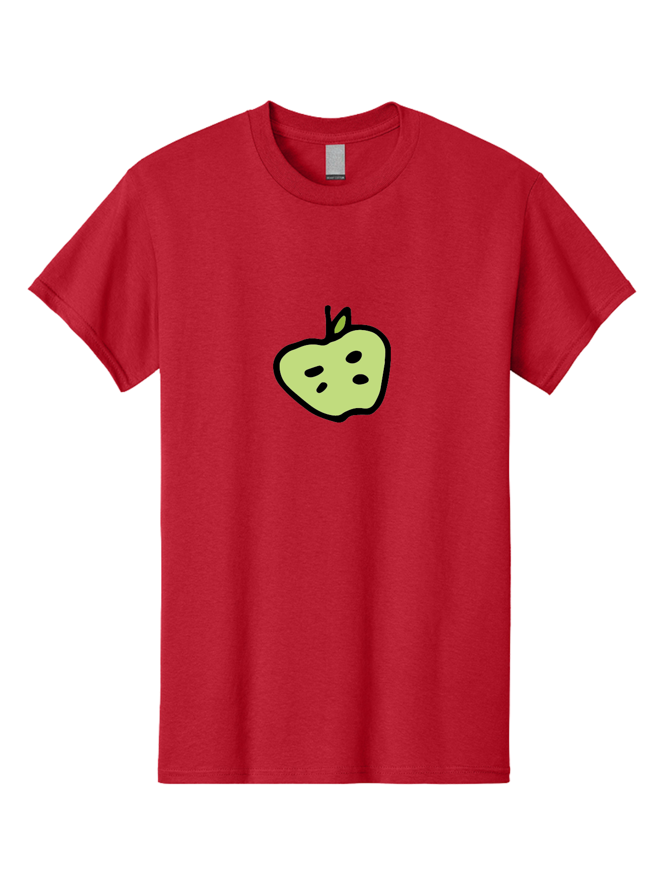 Apple Men'S Graphic Tee, 100% Cotton, Comfortable Casual Summer Wear, Machine Washable, Cartoon Apple, Simple Illustration, Green Apple, Black Outline, Leafy Stem, Seeded Fruit, Digital Art, Cute Design - Aaa740