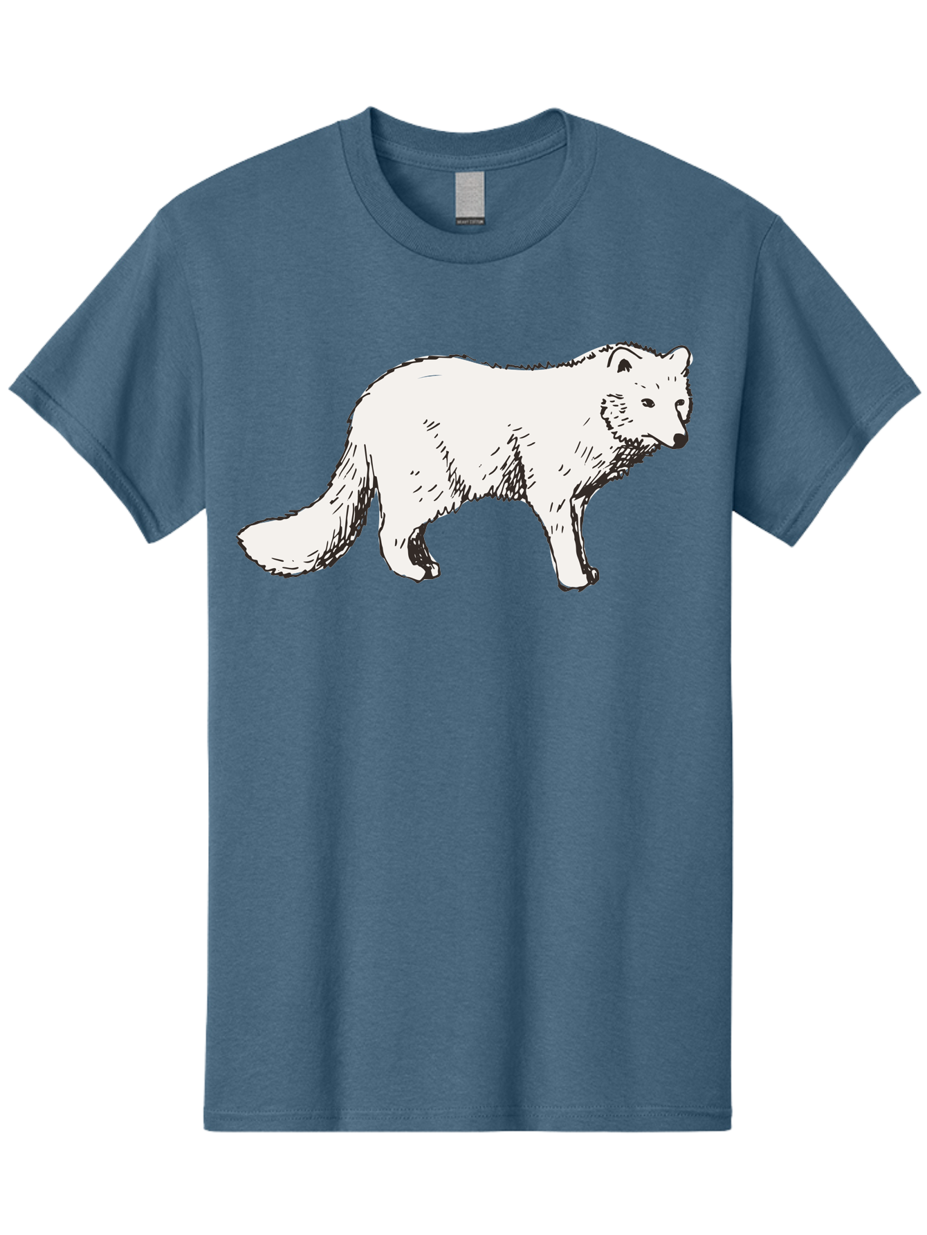 Arctic-Fox Men'S Graphic Tee, 100% Cotton, Comfortable Casual Summer Wear, Machine Washable, Arctic Fox, White Fur, Wild Animal, Wildlife Illustration, Cartoon Style, Simple Lines, Hand-Drawn, Furry Texture, Animal Portrait - Aaa741