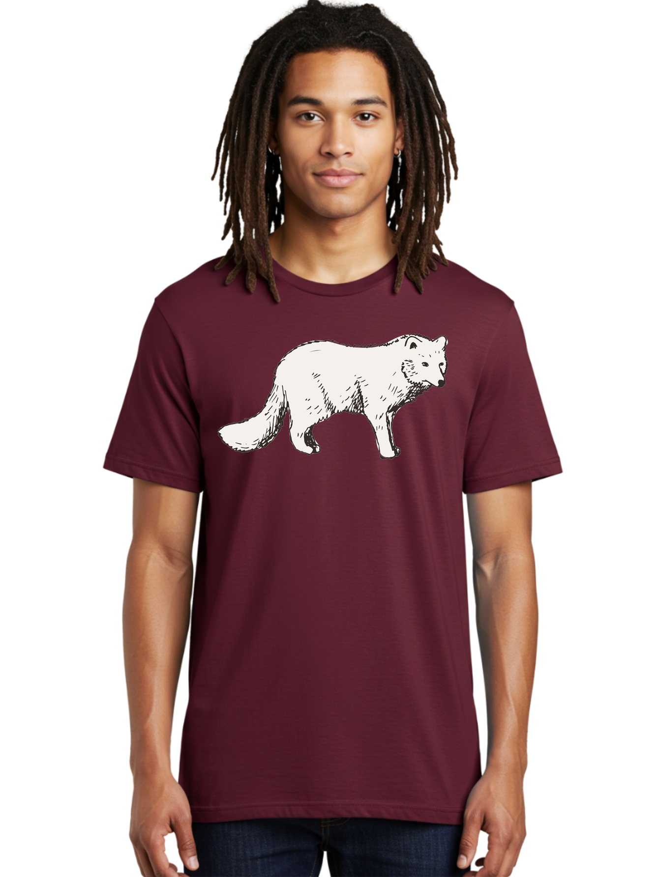 Arctic-Fox Men'S Graphic Tee, 100% Cotton, Comfortable Casual Summer Wear, Machine Washable, Arctic Fox, White Fur, Wild Animal, Wildlife Illustration, Cartoon Style, Simple Lines, Hand-Drawn, Furry Texture, Animal Portrait - Aaa741