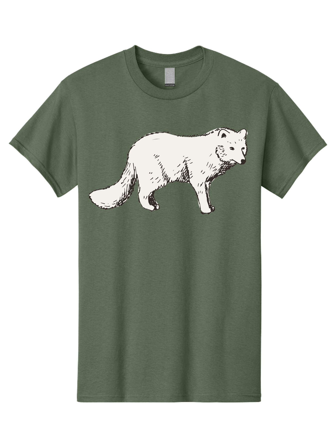 Arctic-Fox Men'S Graphic Tee, 100% Cotton, Comfortable Casual Summer Wear, Machine Washable, Arctic Fox, White Fur, Wild Animal, Wildlife Illustration, Cartoon Style, Simple Lines, Hand-Drawn, Furry Texture, Animal Portrait - Aaa741