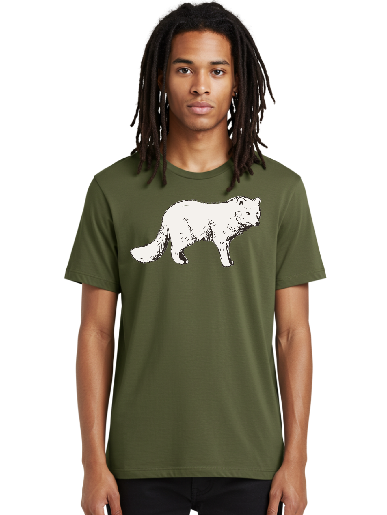 Arctic-Fox Men'S Graphic Tee, 100% Cotton, Comfortable Casual Summer Wear, Machine Washable, Arctic Fox, White Fur, Wild Animal, Wildlife Illustration, Cartoon Style, Simple Lines, Hand-Drawn, Furry Texture, Animal Portrait - Aaa741