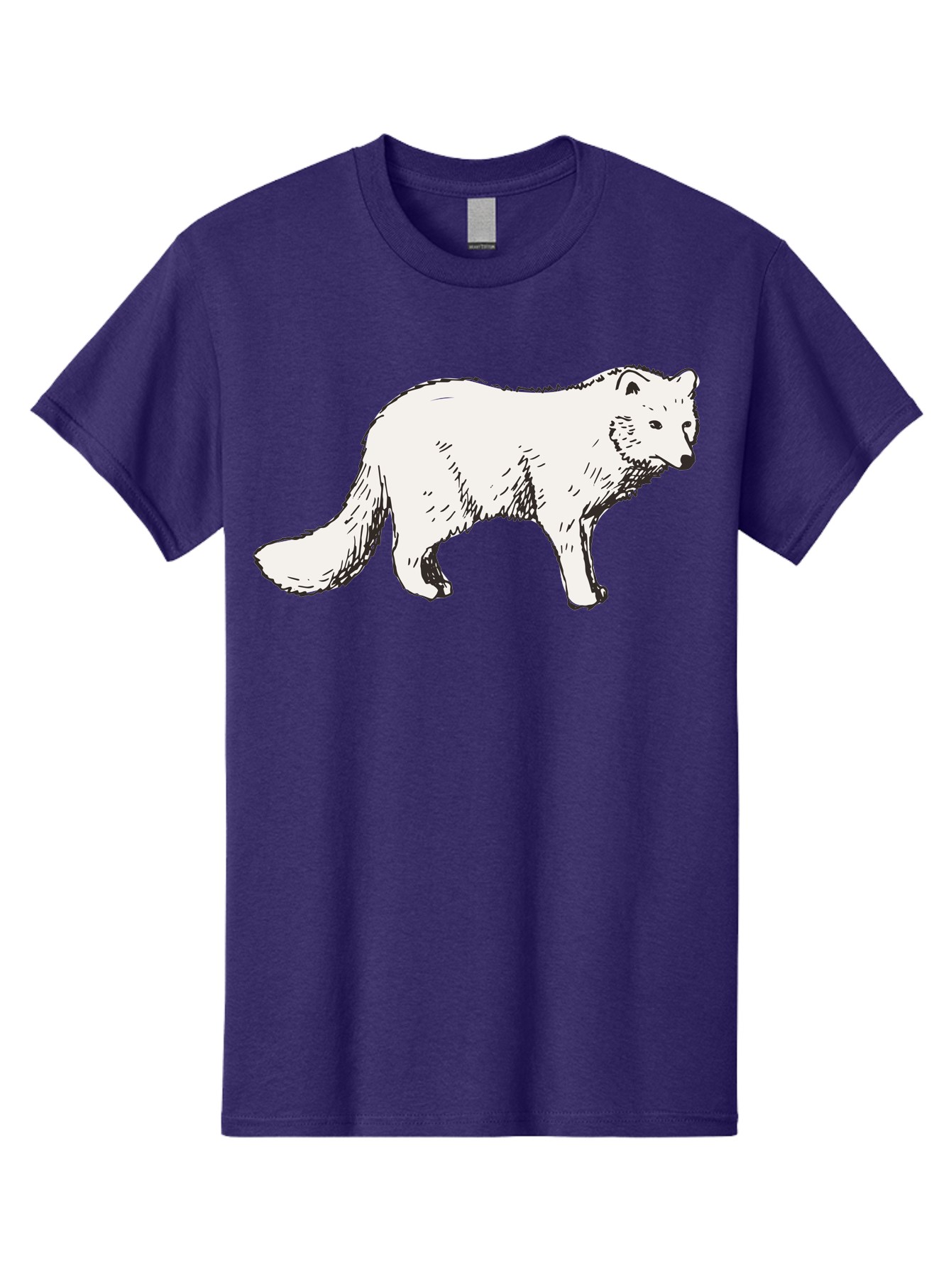 Arctic-Fox Men'S Graphic Tee, 100% Cotton, Comfortable Casual Summer Wear, Machine Washable, Arctic Fox, White Fur, Wild Animal, Wildlife Illustration, Cartoon Style, Simple Lines, Hand-Drawn, Furry Texture, Animal Portrait - Aaa741
