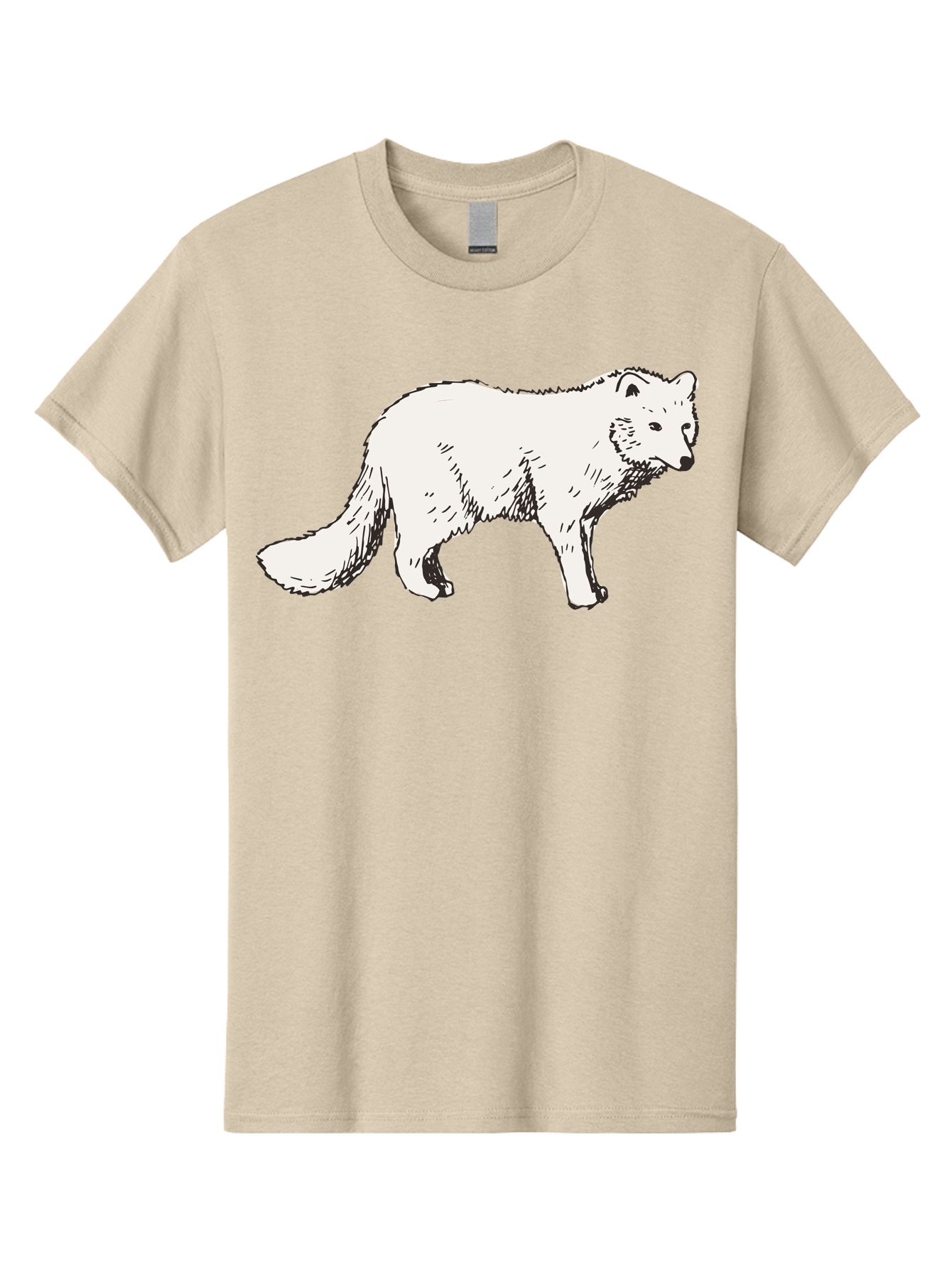 Arctic-Fox Men'S Graphic Tee, 100% Cotton, Comfortable Casual Summer Wear, Machine Washable, Arctic Fox, White Fur, Wild Animal, Wildlife Illustration, Cartoon Style, Simple Lines, Hand-Drawn, Furry Texture, Animal Portrait - Aaa741