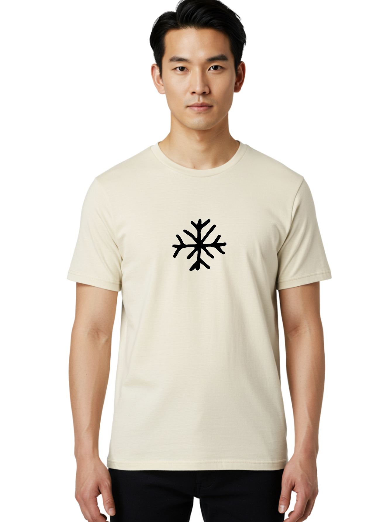 Asterisk-3 Men'S Graphic Tee, 100% Cotton, Comfortable Casual Summer Wear, Machine Washable, Black Snowflake, Winter Symbol, Frosty Design, Icy Pattern, Snow Crystal, Cold Weather Icon, Abstract Art, Simple Graphics - Aaa746