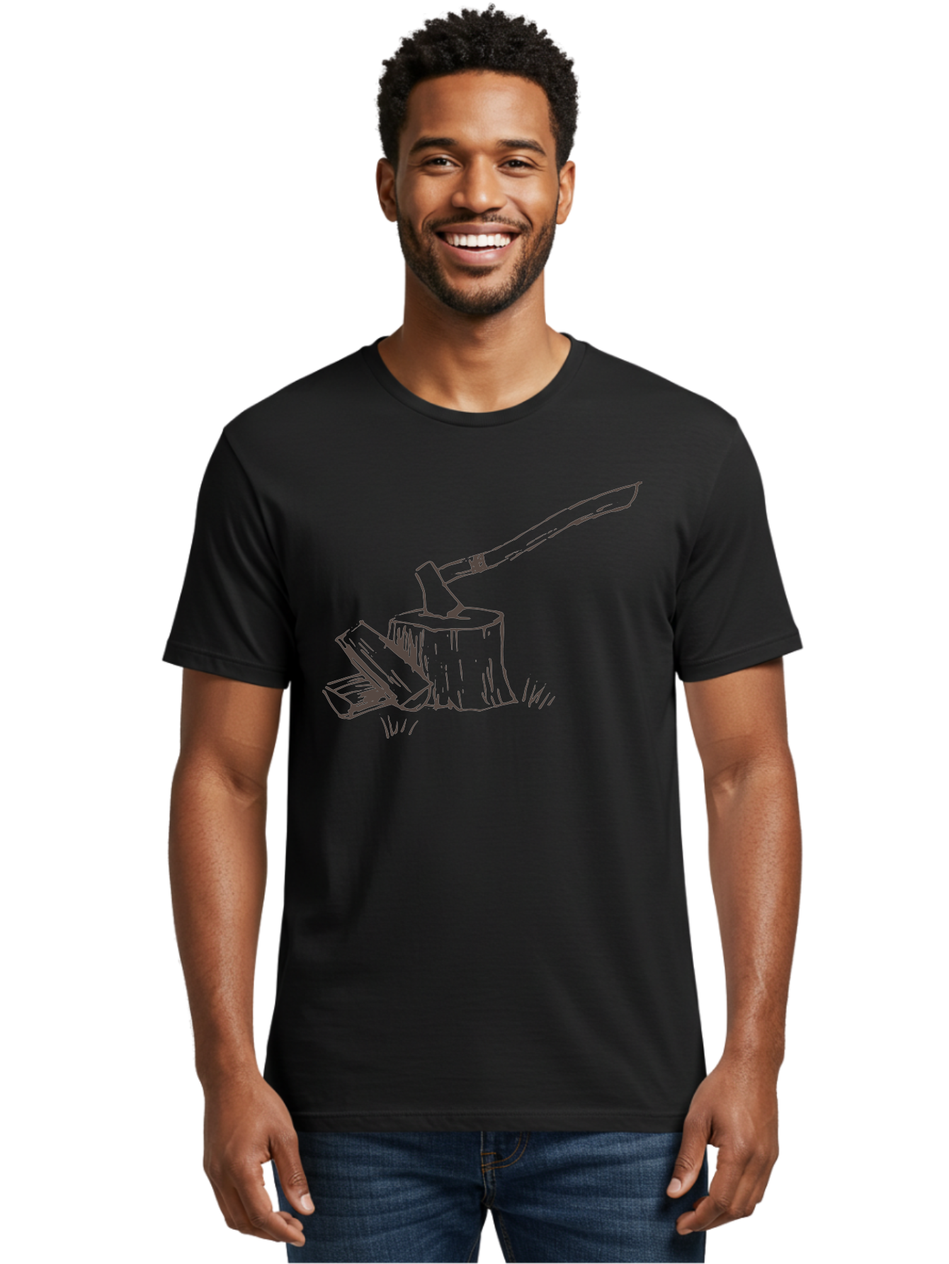 Axe-Chopping-Wood Men'S Graphic Tee, 100% Cotton, Comfortable Casual Summer Wear, Machine Washable, Axe On Chopping Block, Chopping Wood, Log Splitting, Firewood Preparation, Rustic Tools, Outdoor Activity, Axe Handle, Wooden Stump - Aaa749
