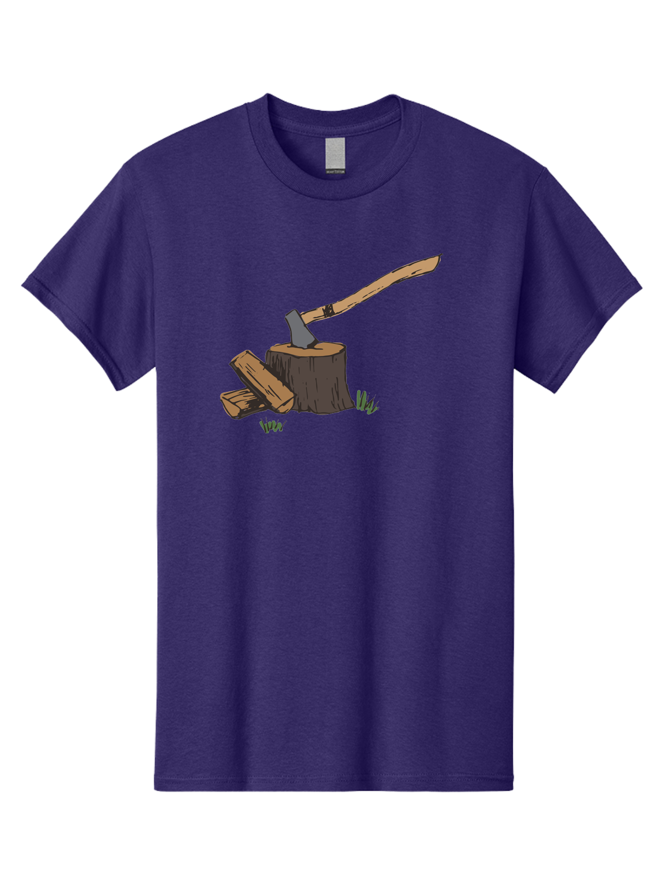 Axe-In-Stump Men'S Graphic Tee, 100% Cotton, Comfortable Casual Summer Wear, Machine Washable, Axe Stuck In Tree Stump, Chopped Wood, Outdoor Activity, Lumberjack Work, Forest Scenery, Wooden Handle, Grassy Surroundings - Aaa750