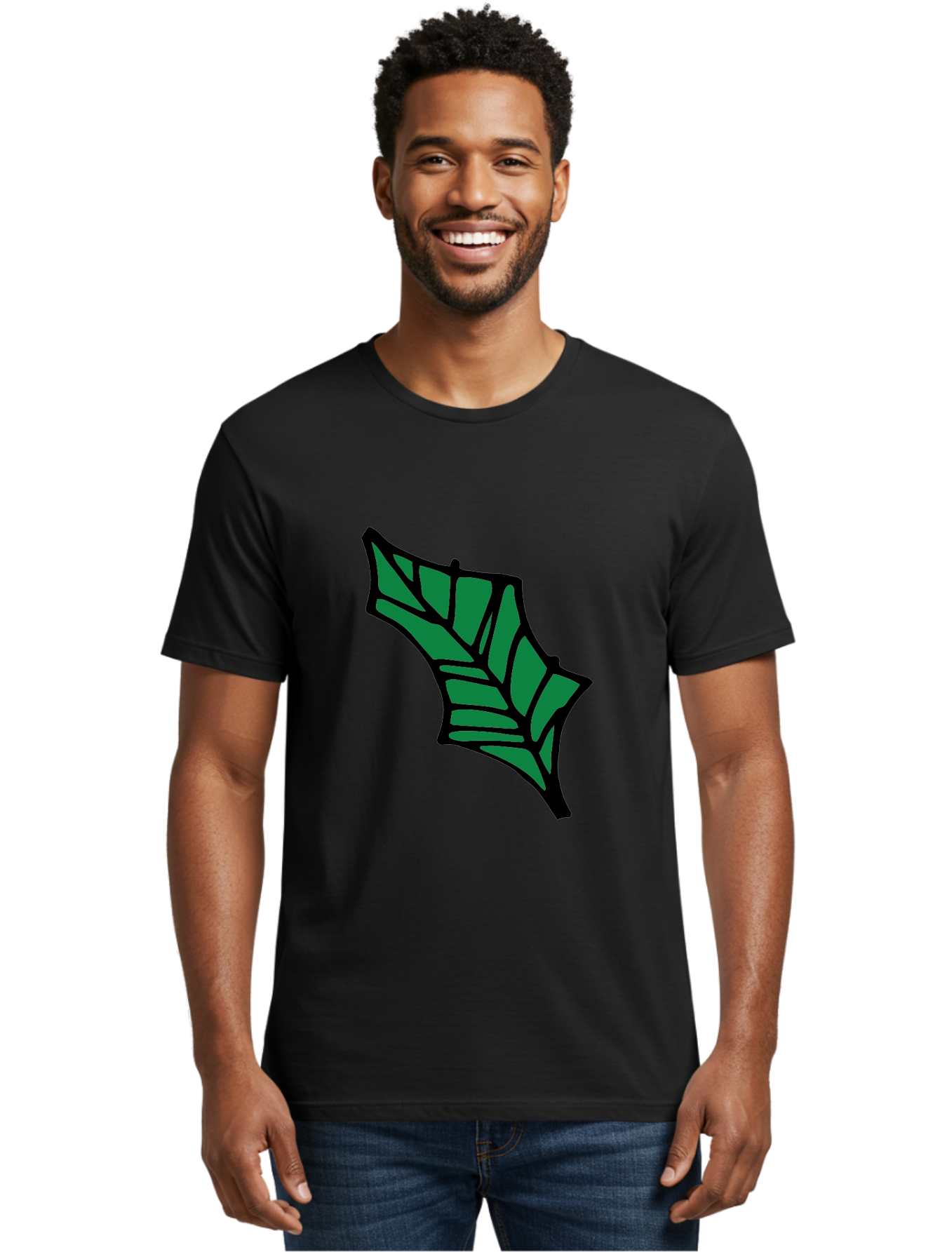 Bat-Wing-1 Men'S Graphic Tee, 100% Cotton, Comfortable Casual Summer Wear, Machine Washable, Bat, Black Outline, Green Fill, Abstract Shapes, Wing Pattern, Wildlife Art, Simple Design, Cartoon Style - Aaa751