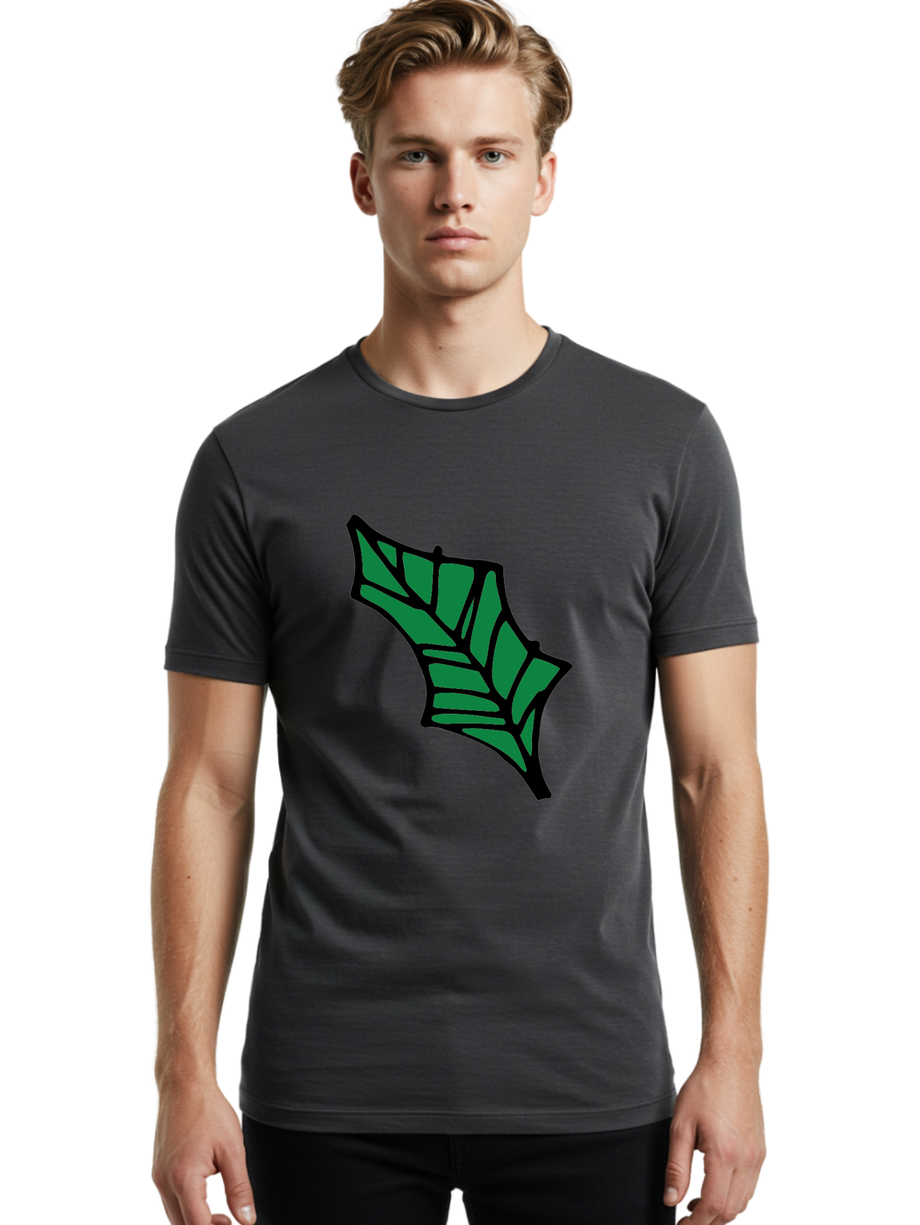 Bat-Wing-1 Men'S Graphic Tee, 100% Cotton, Comfortable Casual Summer Wear, Machine Washable, Bat, Black Outline, Green Fill, Abstract Shapes, Wing Pattern, Wildlife Art, Simple Design, Cartoon Style - Aaa751