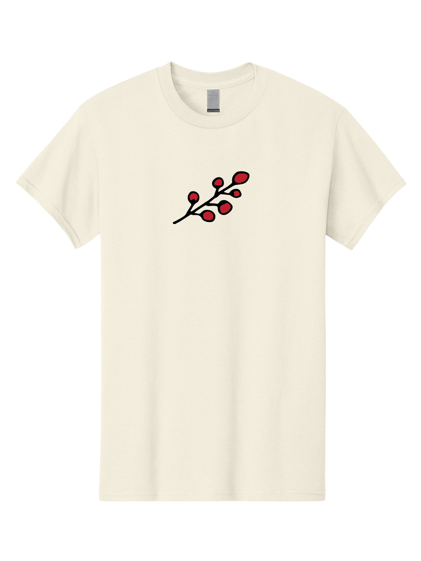 Berries-1 Men'S Graphic Tee, 100% Cotton, Comfortable Casual Summer Wear, Machine Washable, Black Stem, Red Bulbs, Abstract Design, Simple Graphics, Minimalist Art, Bold Colors, Modern Illustration - Aaa753