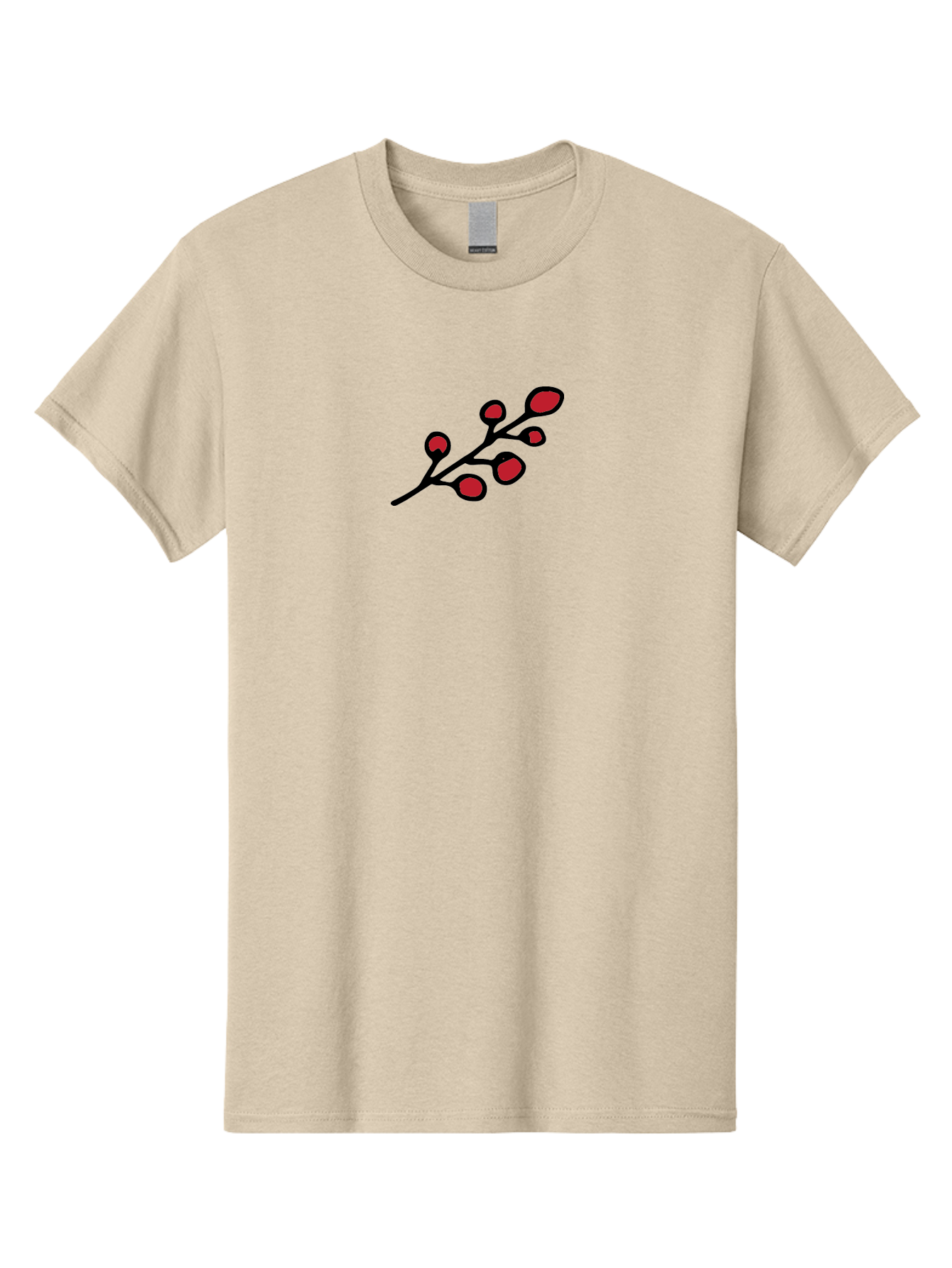 Berries-1 Men'S Graphic Tee, 100% Cotton, Comfortable Casual Summer Wear, Machine Washable, Black Stem, Red Bulbs, Abstract Design, Simple Graphics, Minimalist Art, Bold Colors, Modern Illustration - Aaa753