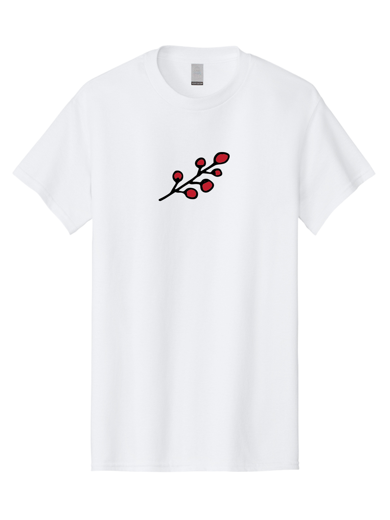 Berries-1 Men'S Graphic Tee, 100% Cotton, Comfortable Casual Summer Wear, Machine Washable, Black Stem, Red Bulbs, Abstract Design, Simple Graphics, Minimalist Art, Bold Colors, Modern Illustration - Aaa753