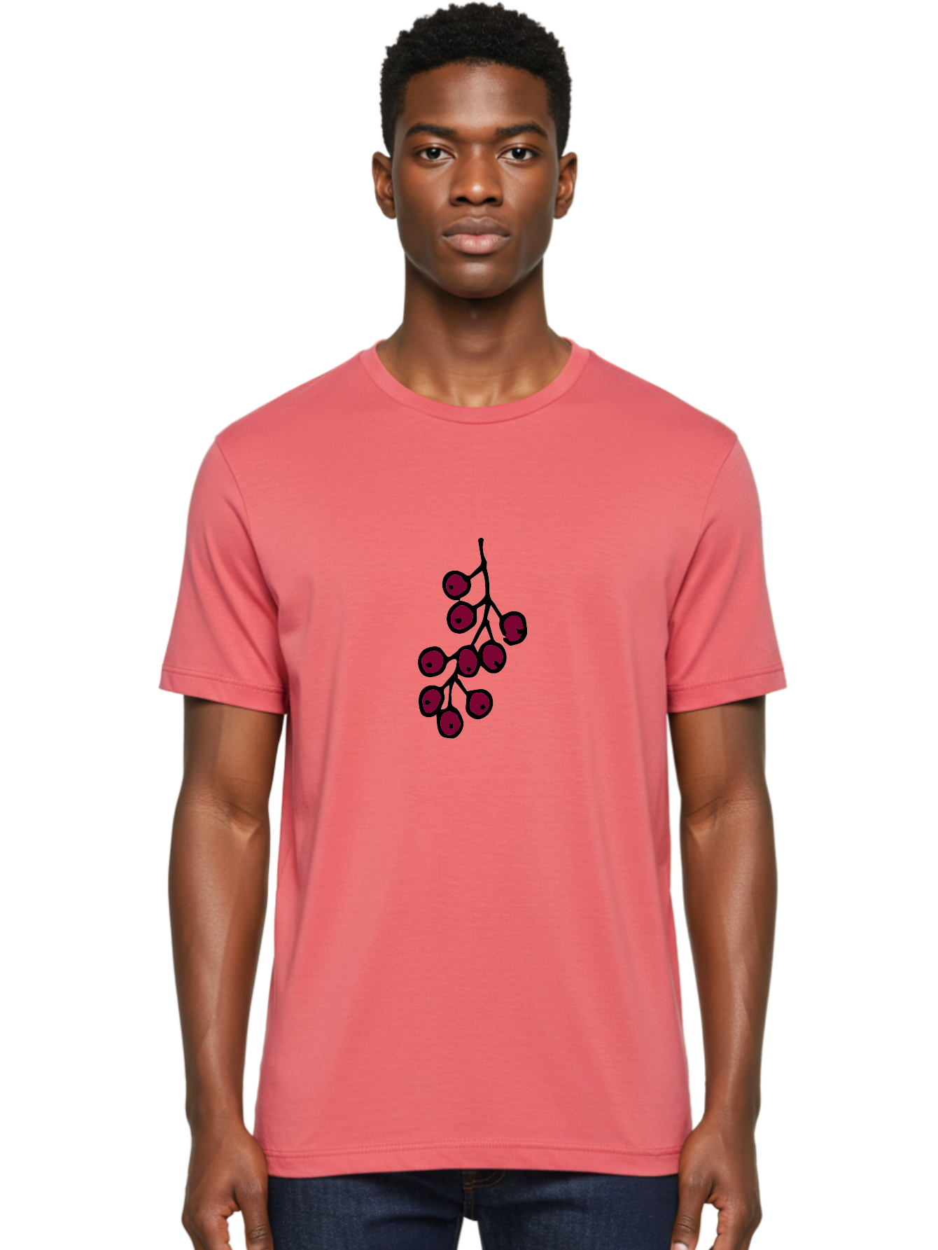 Berries Men'S Graphic Tee, 100% Cotton, Comfortable Casual Summer Wear, Machine Washable, Cluster Of Red Berries, Dark Red Color, Simple Design, Minimalist Illustration, Fruit Branch, Autumn Theme - Aaa754