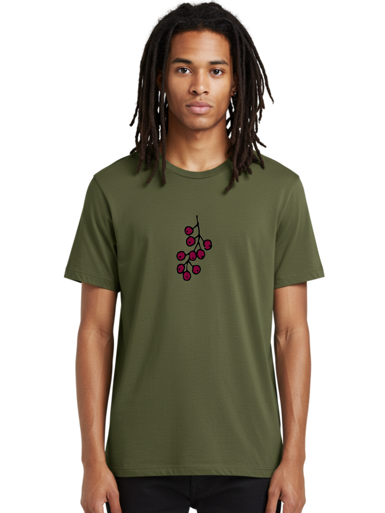 Berries Men'S Graphic Tee, 100% Cotton, Comfortable Casual Summer Wear, Machine Washable, Cluster Of Red Berries, Dark Red Color, Simple Design, Minimalist Illustration, Fruit Branch, Autumn Theme - Aaa754