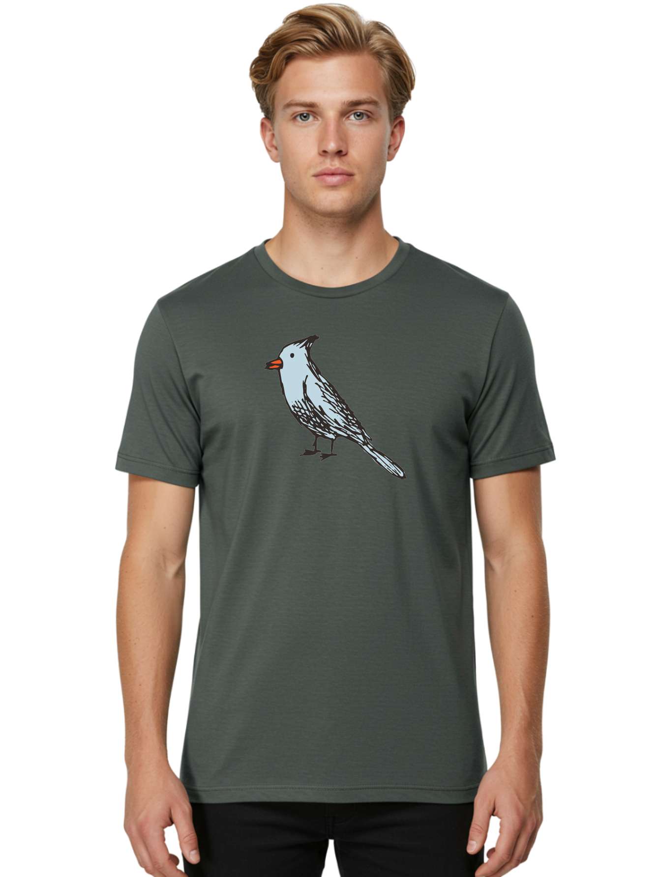 Bird-1 Men'S Graphic Tee, 100% Cotton, Comfortable Casual Summer Wear, Machine Washable, Cartoon Bird, Simple Drawing, White Bird, Black Feathers, Orange Beak, Childish Art, Minimalist Design, Stylized Illustration, Simple Shapes, Cute Bird - Aaa755