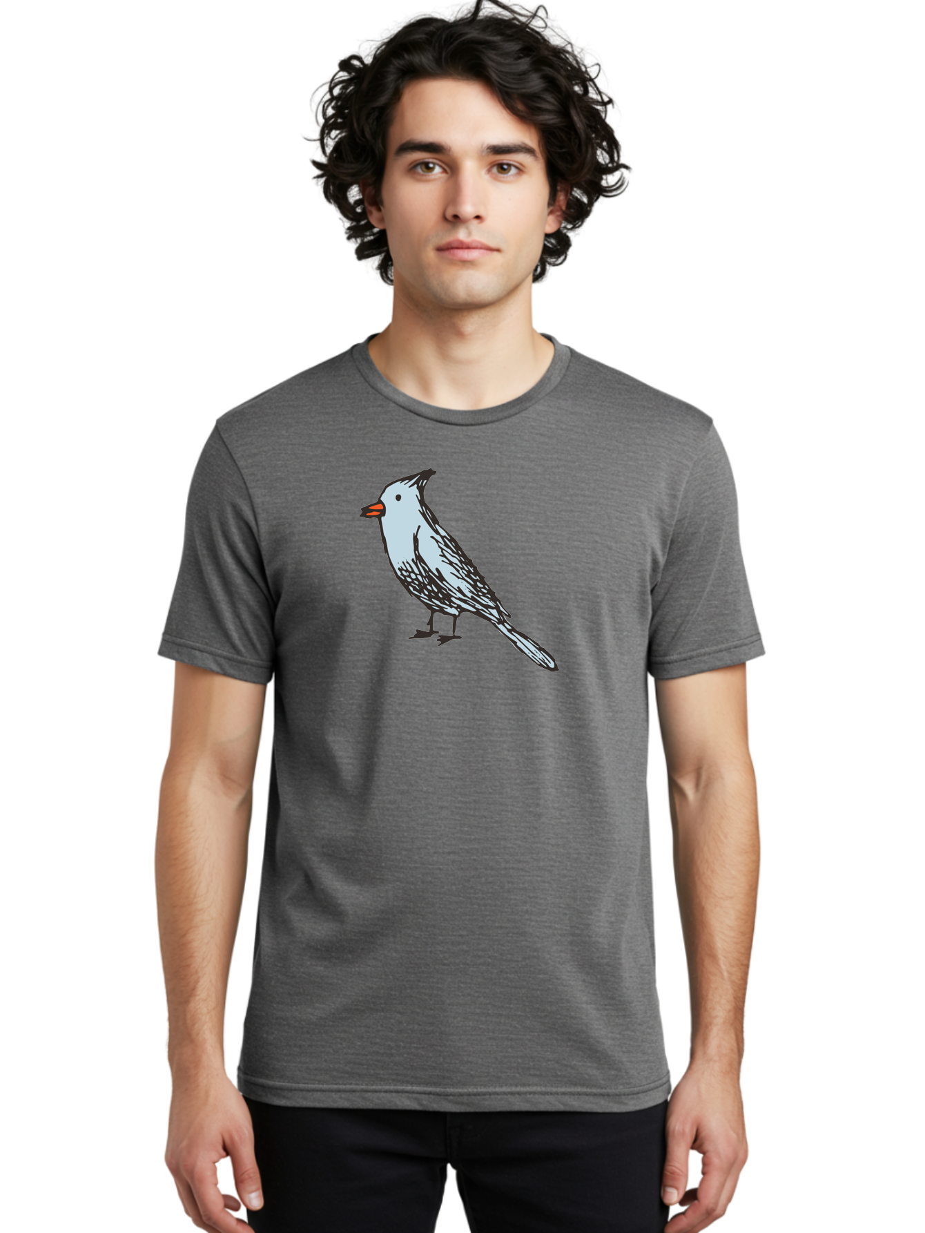 Bird-1 Men'S Graphic Tee, 100% Cotton, Comfortable Casual Summer Wear, Machine Washable, Cartoon Bird, Simple Drawing, White Bird, Black Feathers, Orange Beak, Childish Art, Minimalist Design, Stylized Illustration, Simple Shapes, Cute Bird - Aaa755