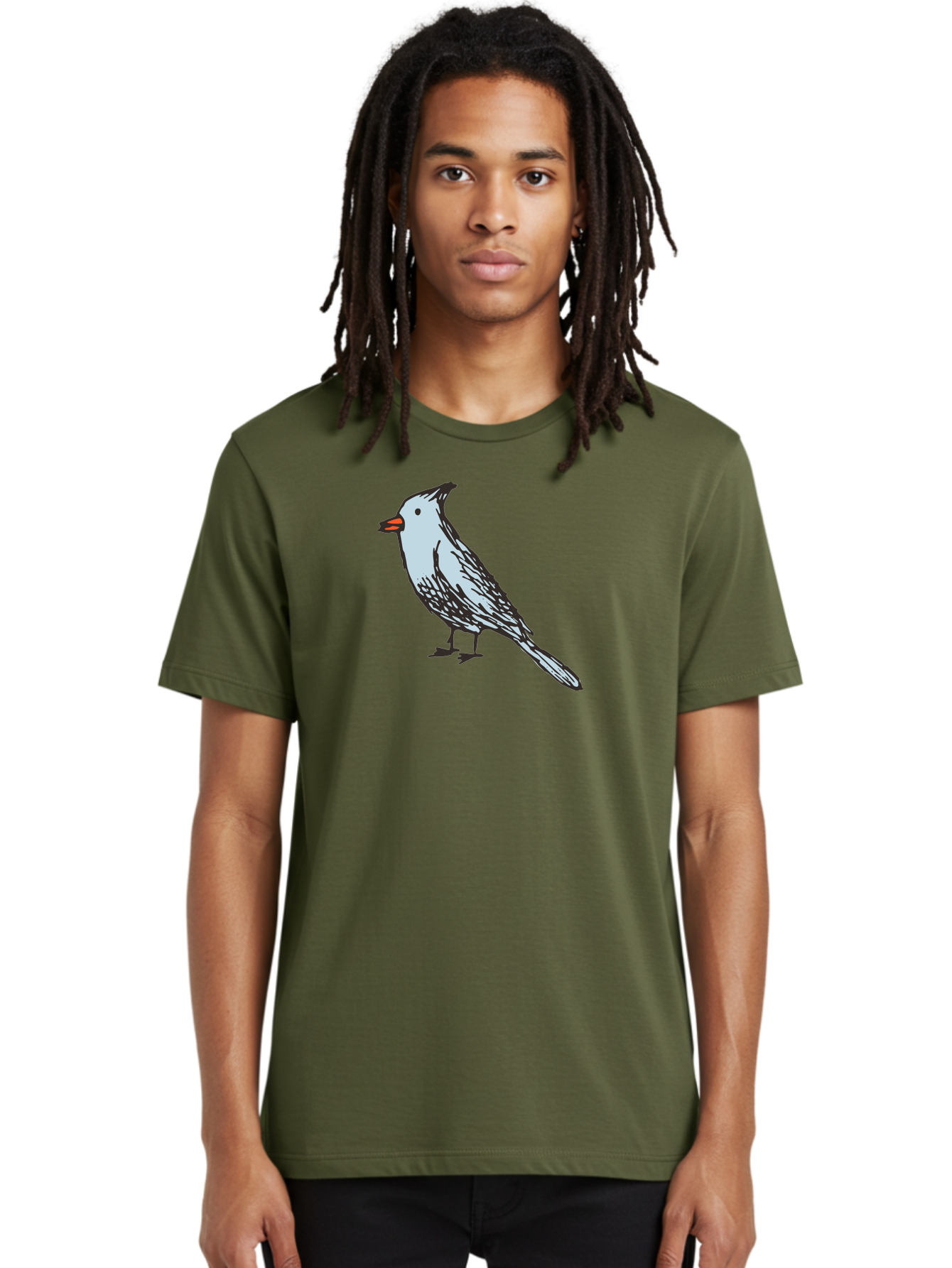 Bird-1 Men'S Graphic Tee, 100% Cotton, Comfortable Casual Summer Wear, Machine Washable, Cartoon Bird, Simple Drawing, White Bird, Black Feathers, Orange Beak, Childish Art, Minimalist Design, Stylized Illustration, Simple Shapes, Cute Bird - Aaa755