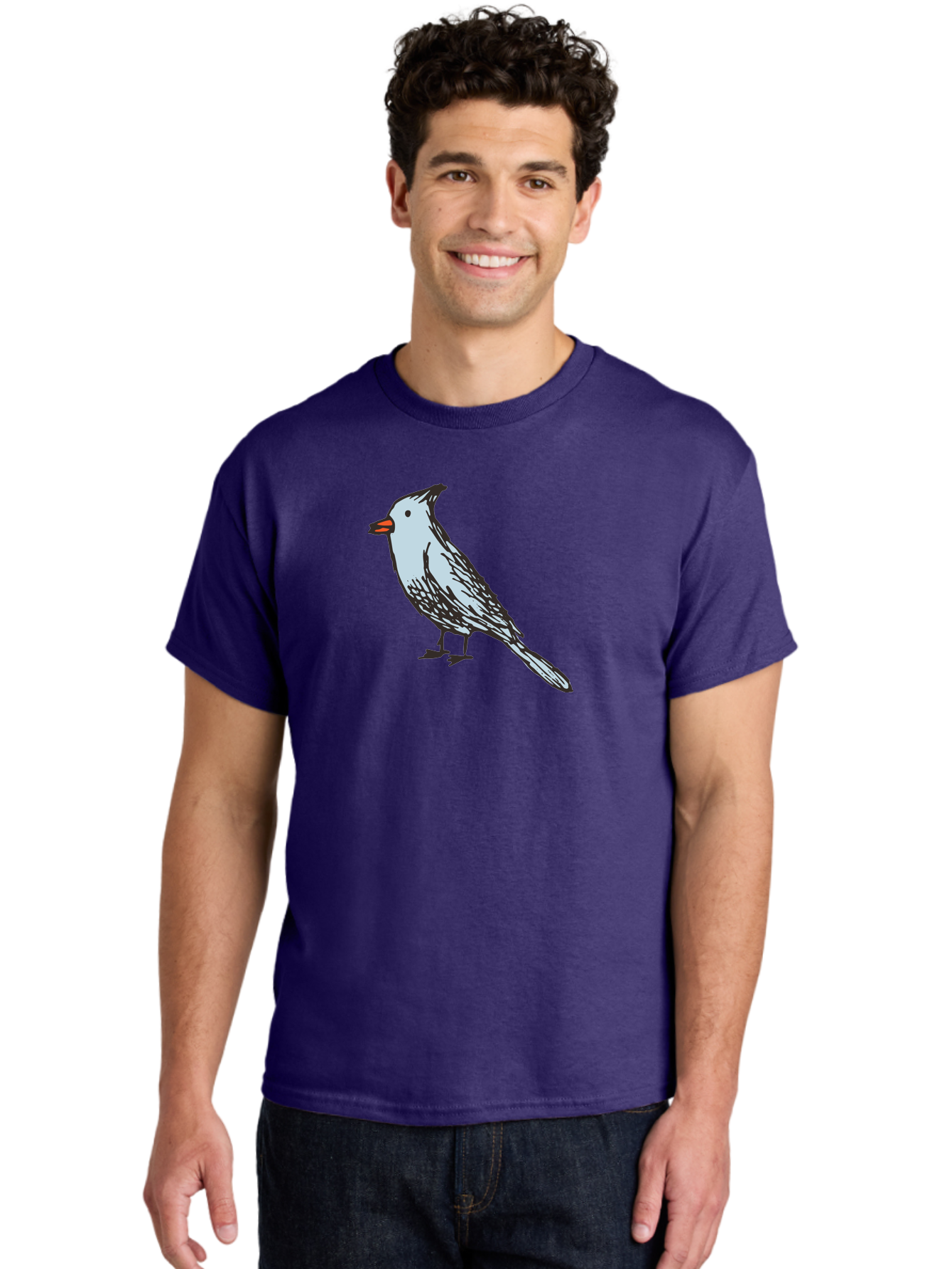 Bird-1 Men'S Graphic Tee, 100% Cotton, Comfortable Casual Summer Wear, Machine Washable, Cartoon Bird, Simple Drawing, White Bird, Black Feathers, Orange Beak, Childish Art, Minimalist Design, Stylized Illustration, Simple Shapes, Cute Bird - Aaa755