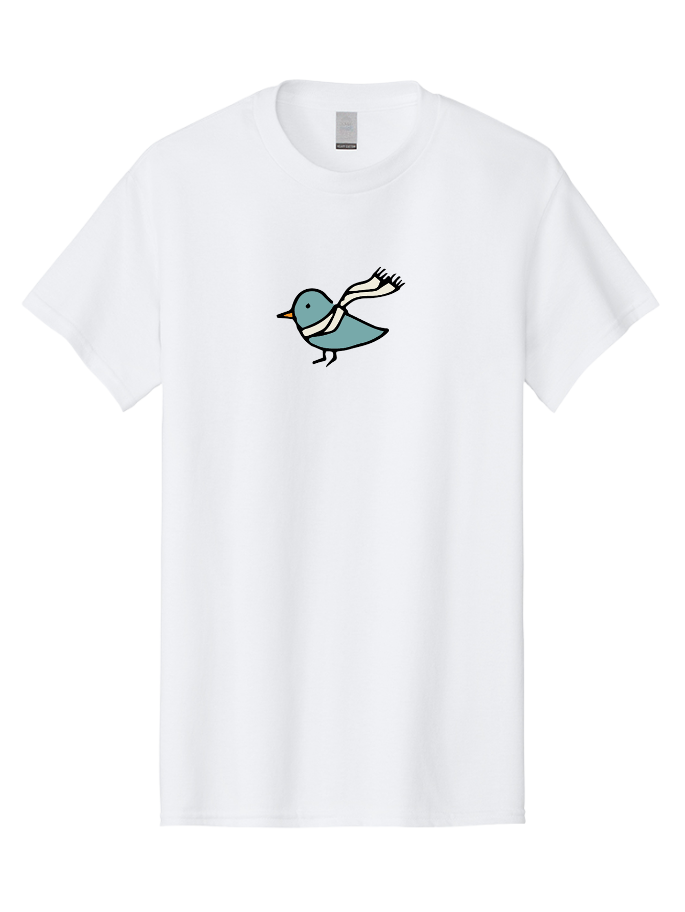 Bird-In-Scarf Men'S Graphic Tee, 100% Cotton, Comfortable Casual Summer Wear, Machine Washable, Cartoon Bird, Bird Wearing Scarf, Winter Bird, Bird In Flight, Blue Bird, Bird Illustration, Simple Design, Whimsical Art, Minimalist Style, - Aaa756