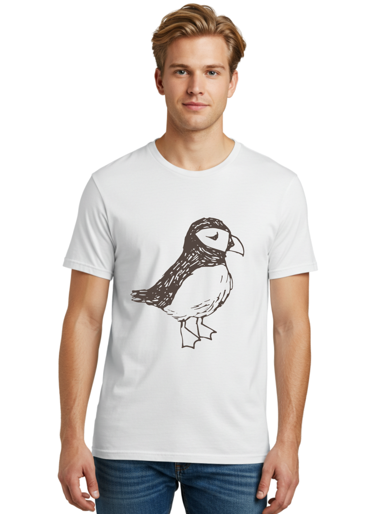 Bird Men'S Graphic Tee, 100% Cotton, Comfortable Casual Summer Wear, Machine Washable, Sketch Of Bird, Bird Drawing, Simple Art, Minimalist Design, Bird Species, Wildlife Illustration, Birdwatching, Nature Art - Aaa757