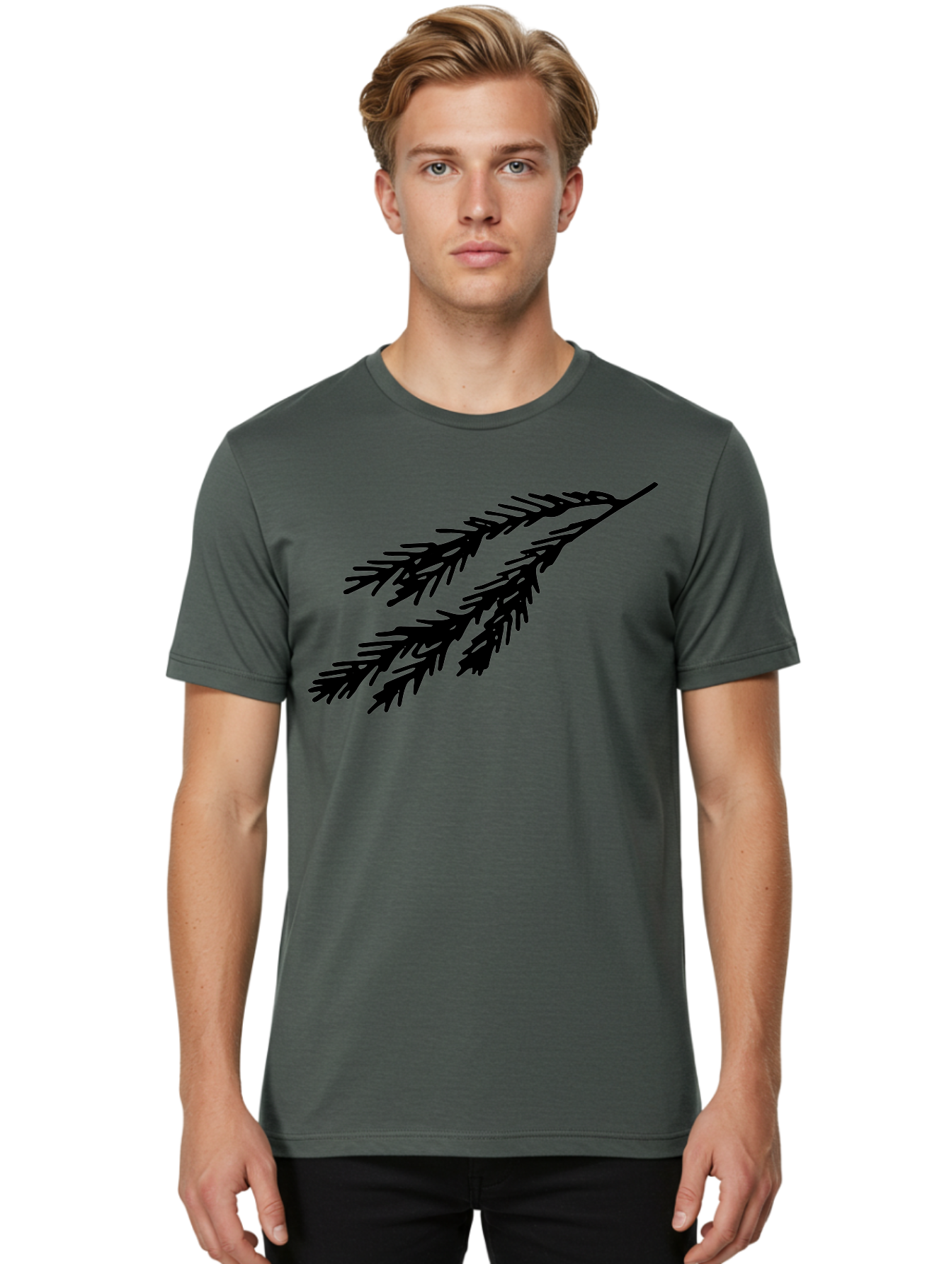 Black-Branches Men'S Graphic Tee, 100% Cotton, Comfortable Casual Summer Wear, Machine Washable, Fir Branch Silhouette, Black Fir Branch, Simple Design, Minimalist Art, Evergreen Branch, Botanical Illustration, Graphic Design Element - Aaa759