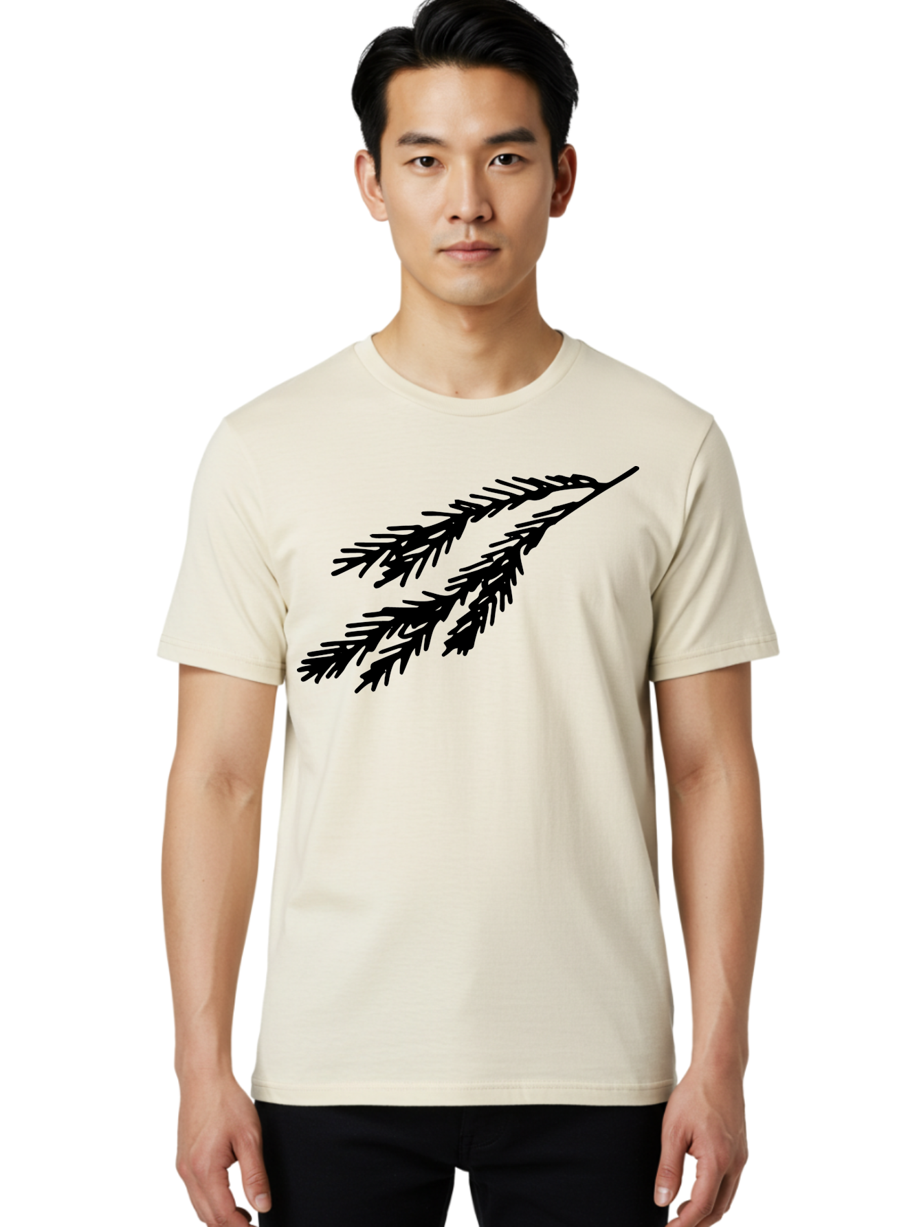 Black-Branches Men'S Graphic Tee, 100% Cotton, Comfortable Casual Summer Wear, Machine Washable, Fir Branch Silhouette, Black Fir Branch, Simple Design, Minimalist Art, Evergreen Branch, Botanical Illustration, Graphic Design Element - Aaa759