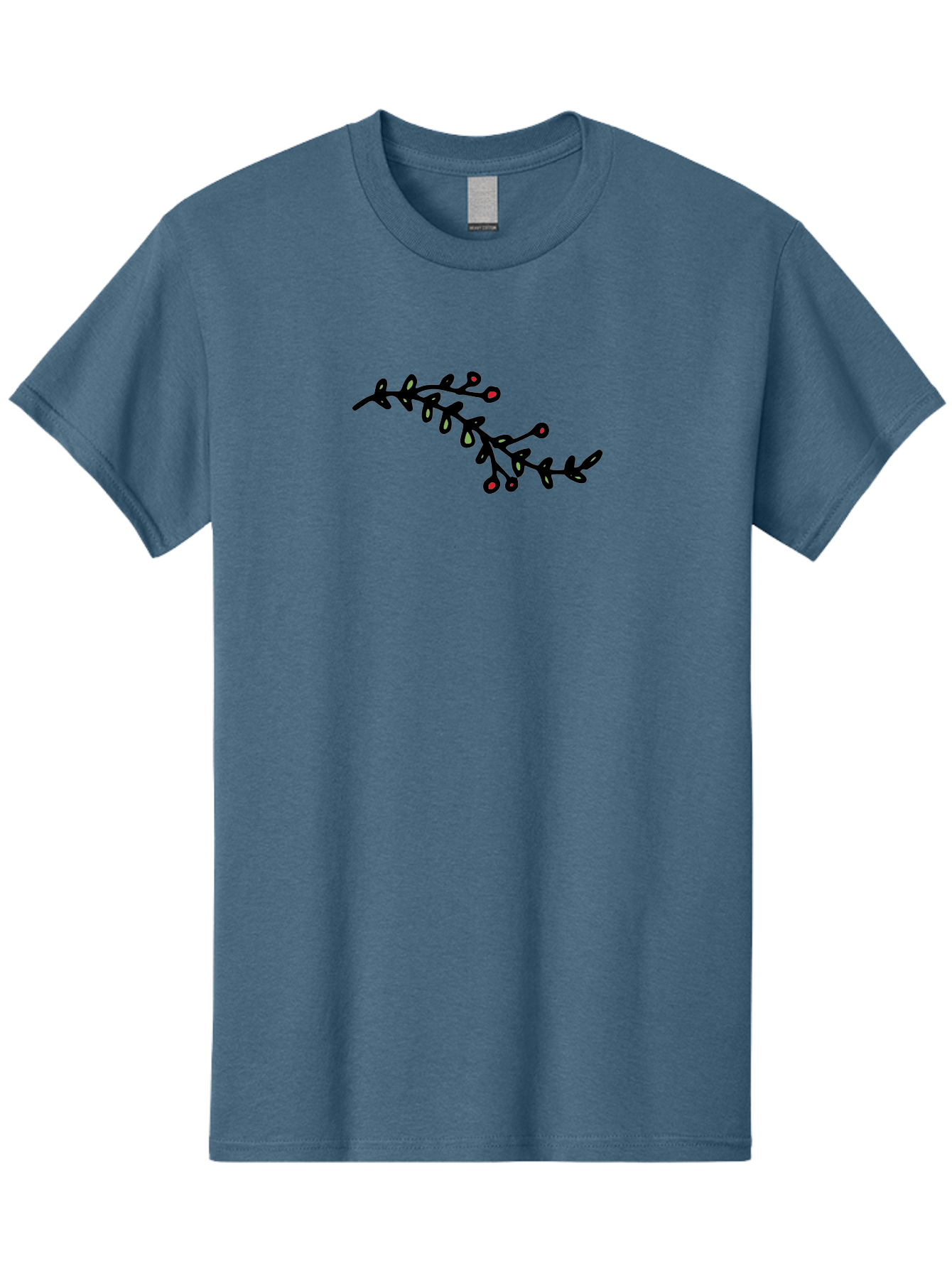 Black-Stem-With-Red-Berries Men'S Graphic Tee, 100% Cotton, Comfortable Casual Summer Wear, Machine Washable, Black Stem, Winter Berries, Red Berries, Minimalist Design, Simple Artwork, Abstract Illustration, Botanical Elements, - Aaa763