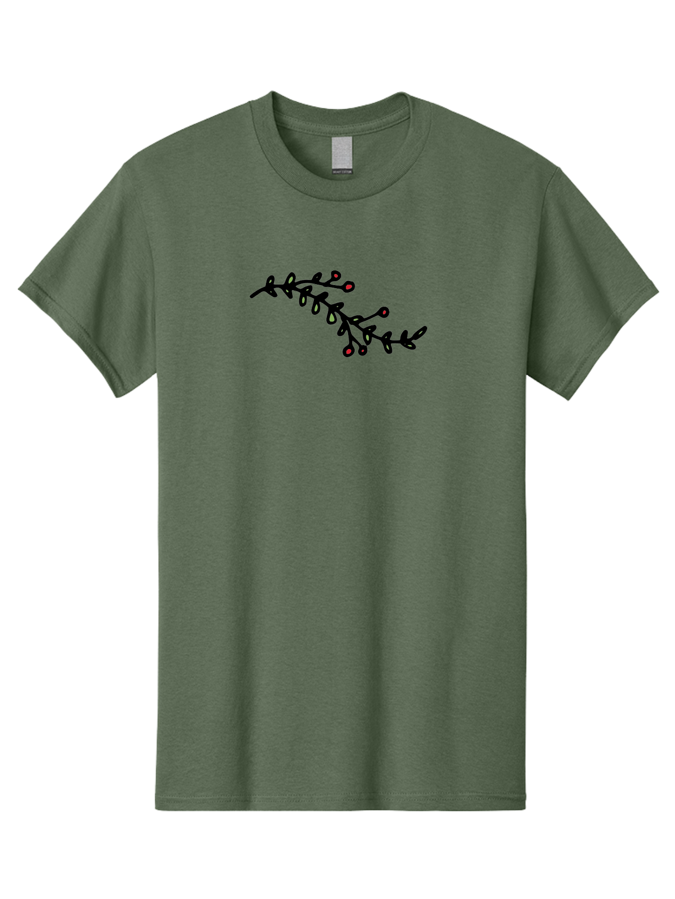 Black-Stem-With-Red-Berries Men'S Graphic Tee, 100% Cotton, Comfortable Casual Summer Wear, Machine Washable, Black Stem, Winter Berries, Red Berries, Minimalist Design, Simple Artwork, Abstract Illustration, Botanical Elements, - Aaa763