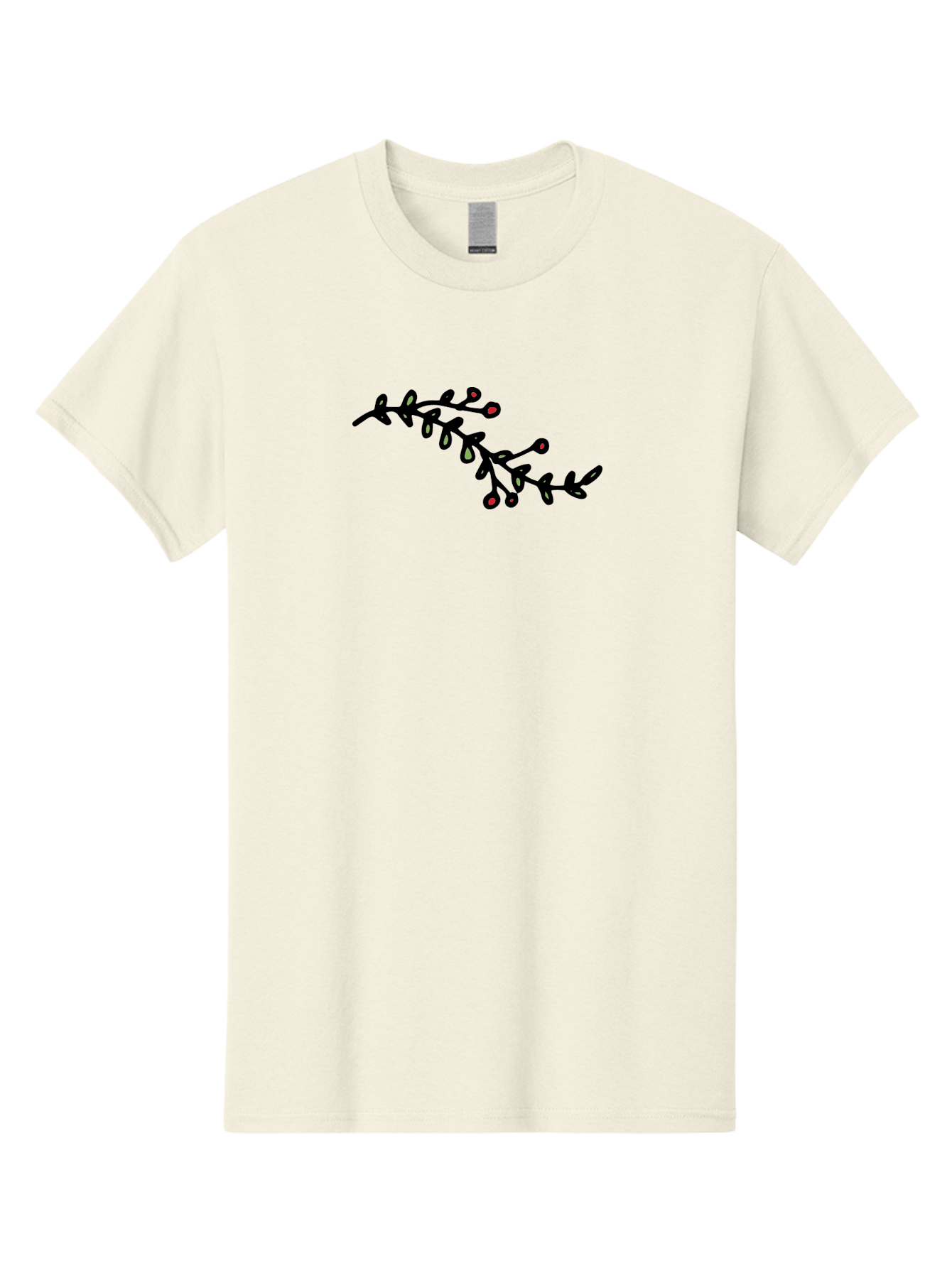 Black-Stem-With-Red-Berries Men'S Graphic Tee, 100% Cotton, Comfortable Casual Summer Wear, Machine Washable, Black Stem, Winter Berries, Red Berries, Minimalist Design, Simple Artwork, Abstract Illustration, Botanical Elements, - Aaa763