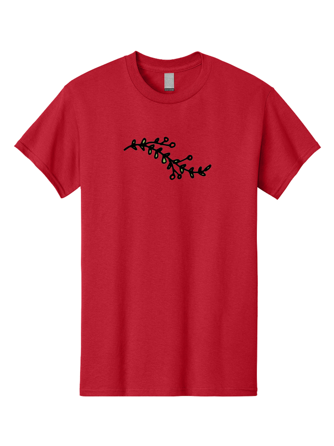 Black-Stem-With-Red-Berries Men'S Graphic Tee, 100% Cotton, Comfortable Casual Summer Wear, Machine Washable, Black Stem, Winter Berries, Red Berries, Minimalist Design, Simple Artwork, Abstract Illustration, Botanical Elements, - Aaa763