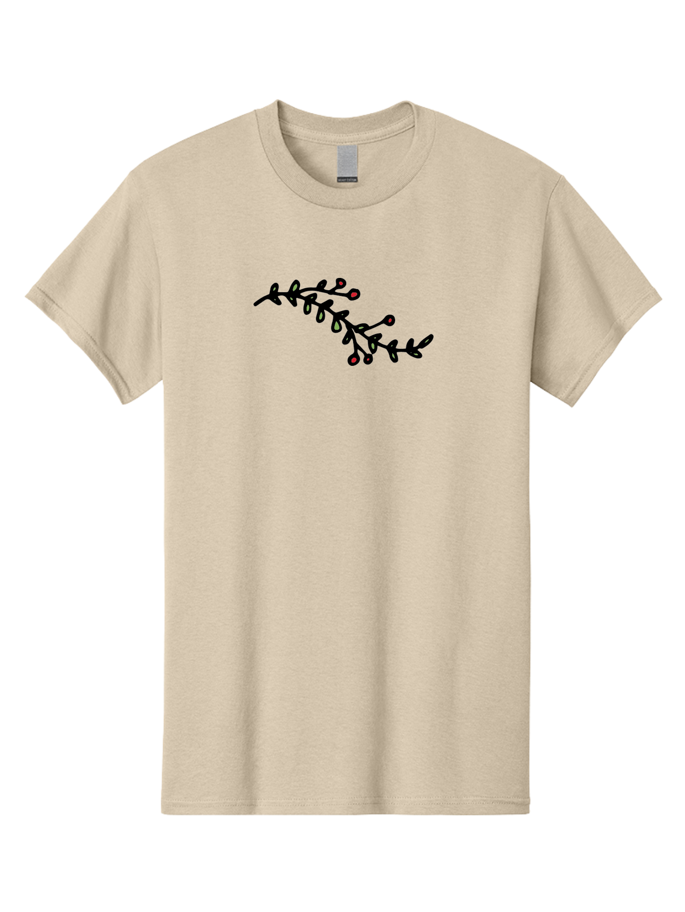 Black-Stem-With-Red-Berries Men'S Graphic Tee, 100% Cotton, Comfortable Casual Summer Wear, Machine Washable, Black Stem, Winter Berries, Red Berries, Minimalist Design, Simple Artwork, Abstract Illustration, Botanical Elements, - Aaa763