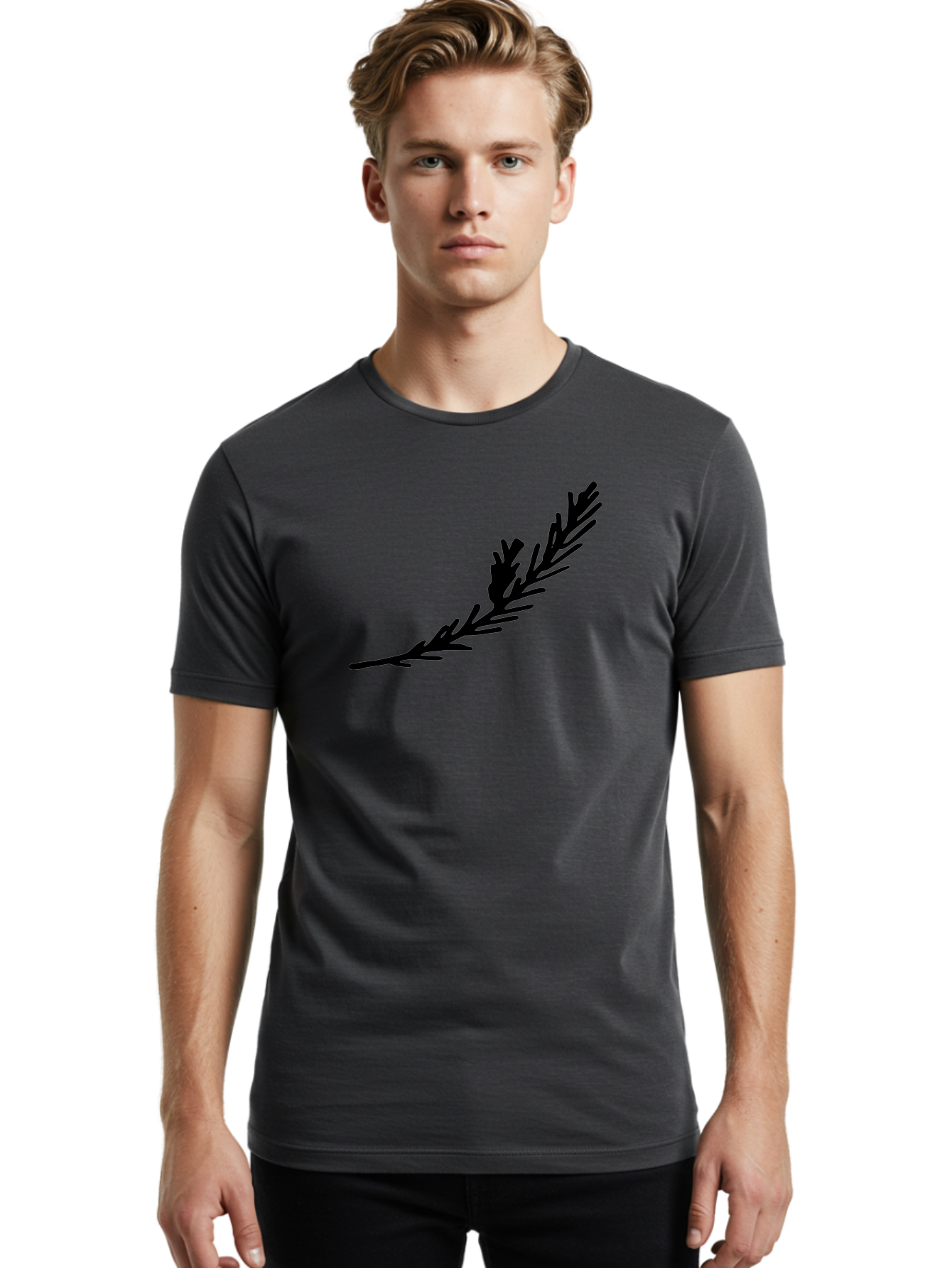 Black-Twig-Silhouette Men'S Graphic Tee, 100% Cotton, Comfortable Casual Summer Wear, Machine Washable, Pine Needles Silhouette, Minimalist Design, Simple Graphics, Sprig Of Pine, Black On Green, Foliage Icon, Nature Symbol - Aaa766