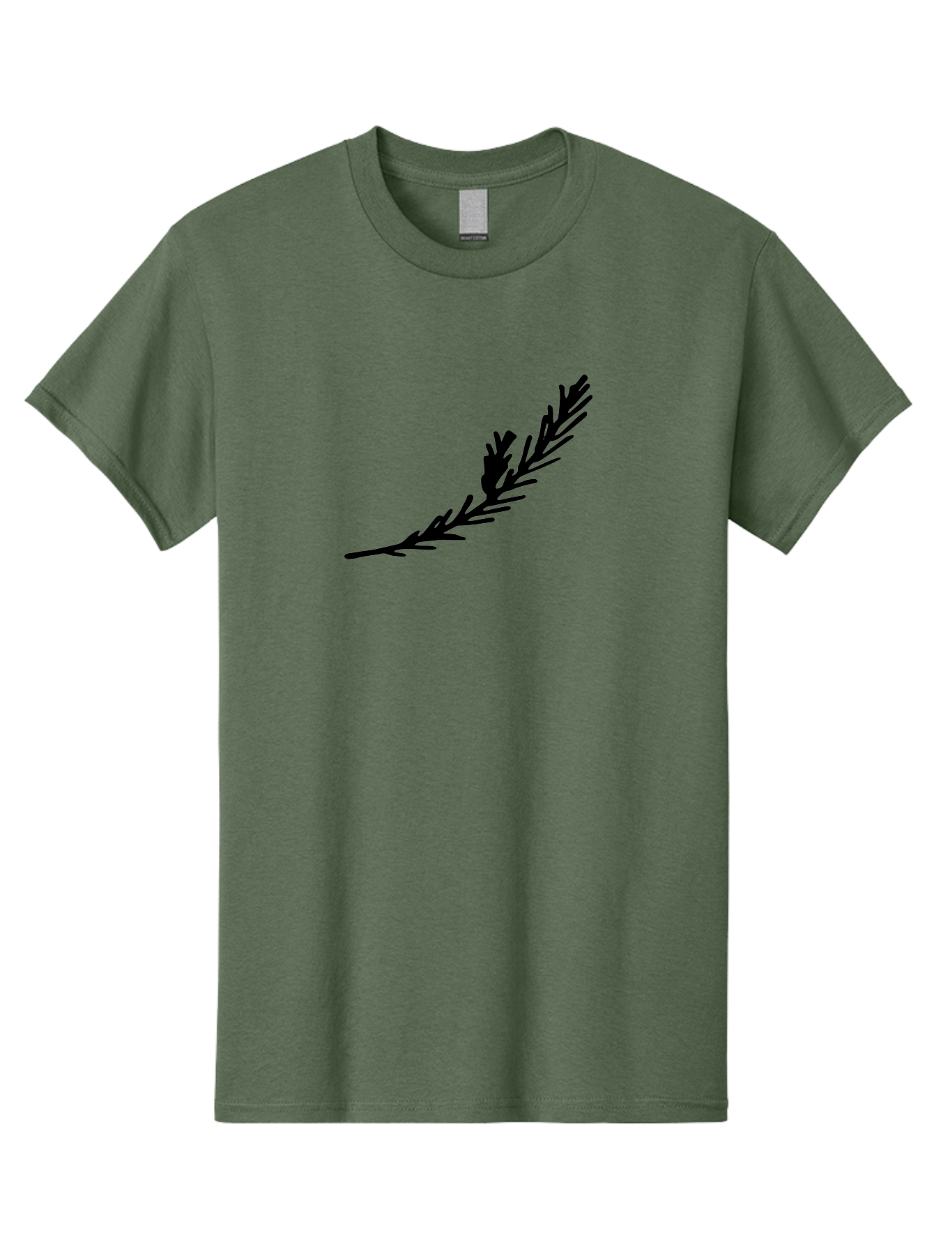 Black-Twig-Silhouette Men'S Graphic Tee, 100% Cotton, Comfortable Casual Summer Wear, Machine Washable, Pine Needles Silhouette, Minimalist Design, Simple Graphics, Sprig Of Pine, Black On Green, Foliage Icon, Nature Symbol - Aaa766