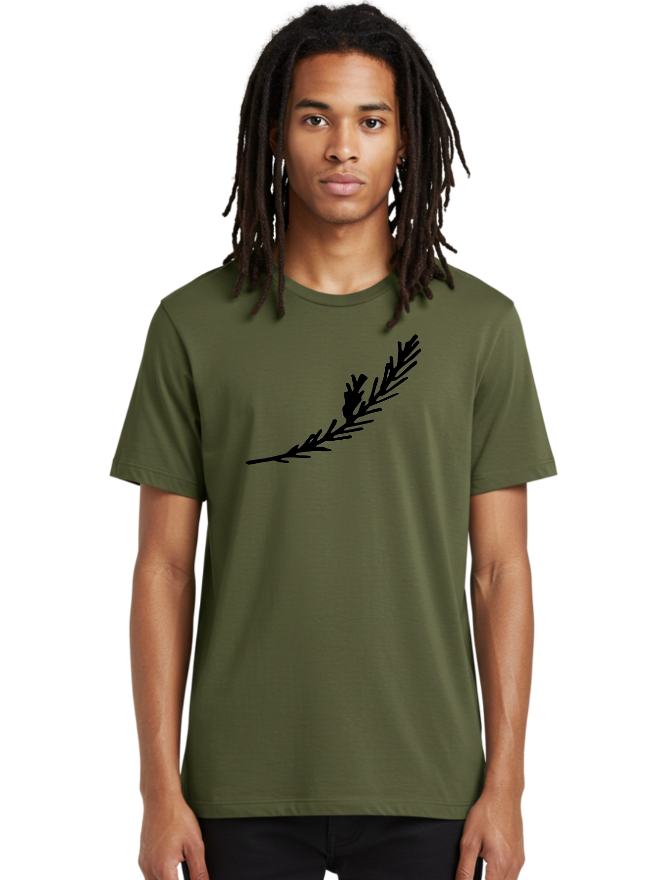 Black-Twig-Silhouette Men'S Graphic Tee, 100% Cotton, Comfortable Casual Summer Wear, Machine Washable, Pine Needles Silhouette, Minimalist Design, Simple Graphics, Sprig Of Pine, Black On Green, Foliage Icon, Nature Symbol - Aaa766