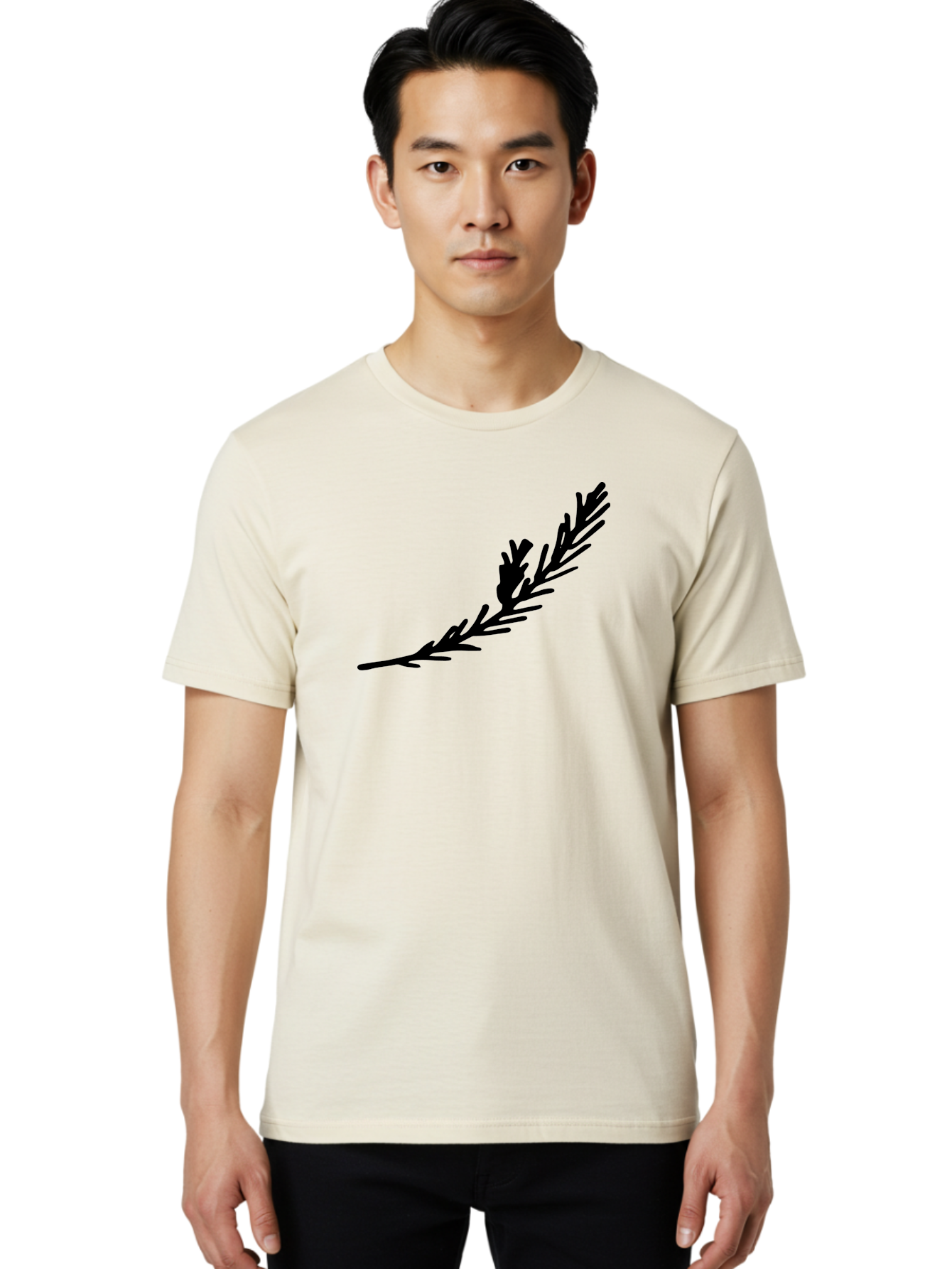 Black-Twig-Silhouette Men'S Graphic Tee, 100% Cotton, Comfortable Casual Summer Wear, Machine Washable, Pine Needles Silhouette, Minimalist Design, Simple Graphics, Sprig Of Pine, Black On Green, Foliage Icon, Nature Symbol - Aaa766