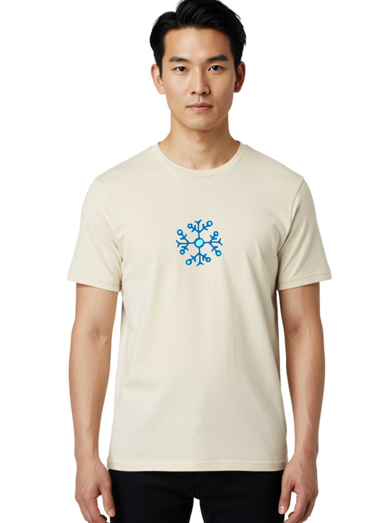 Blue-Snowflake Men'S Graphic Tee, 100% Cotton, Comfortable Casual Summer Wear, Machine Washable, Blue Snowflake, Winter Wonderland, Frosty Design, Icy Pattern, Delicate Flakes, Snow Crystal, Seasonal Decoration, Frozen Beauty, Winter Theme - Aaa769