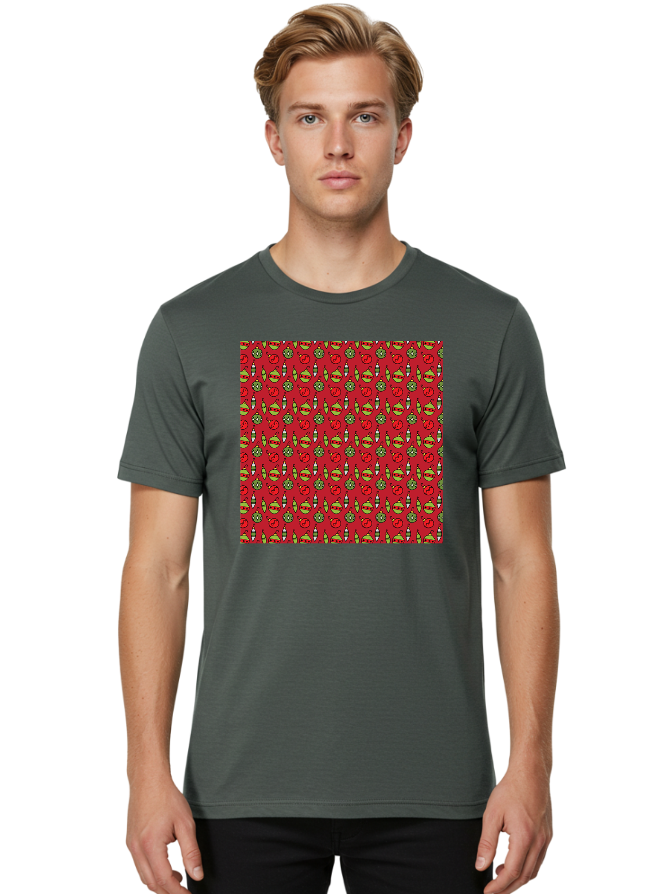 Bombs-Pattern Men'S Graphic Tee, 100% Cotton, Comfortable Casual Summer Wear, Machine Washable, Bombs And Emoji, Cartoon Graphics, War Symbols, Red Background, Green And Red Colors, Cute Illustrations, Funny Patterns, Danger Signs, - Aaa770