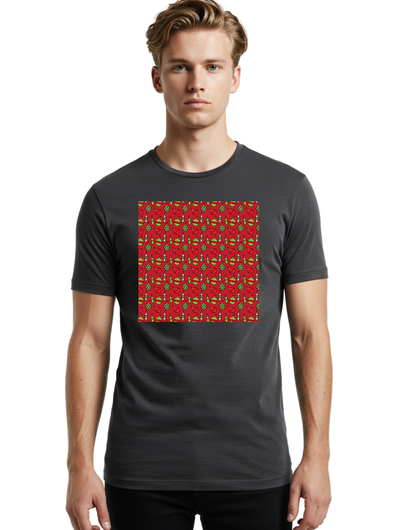 Bombs-Pattern Men'S Graphic Tee, 100% Cotton, Comfortable Casual Summer Wear, Machine Washable, Bombs And Emoji, Cartoon Graphics, War Symbols, Red Background, Green And Red Colors, Cute Illustrations, Funny Patterns, Danger Signs, - Aaa770