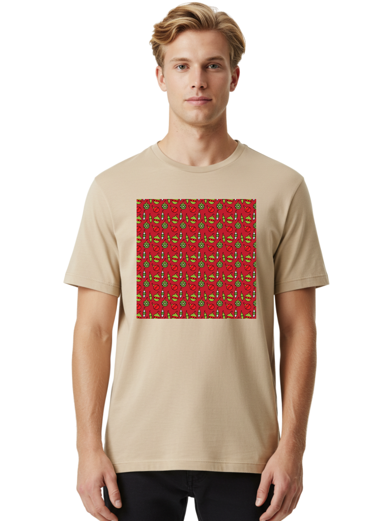 Bombs-Pattern Men'S Graphic Tee, 100% Cotton, Comfortable Casual Summer Wear, Machine Washable, Bombs And Emoji, Cartoon Graphics, War Symbols, Red Background, Green And Red Colors, Cute Illustrations, Funny Patterns, Danger Signs, - Aaa770