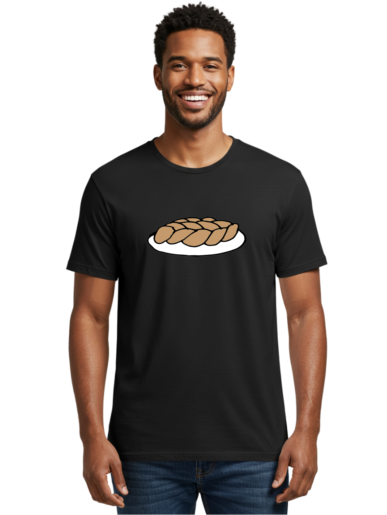 Braided-Loaf-Of-Bread Men'S Graphic Tee, 100% Cotton, Comfortable Casual Summer Wear, Machine Washable, Braided Bread, Baked Goods, Artisanal Bread, Bread On Plate, White Plate, Brown Bread, Traditional Bread, Freshly Baked - Aaa771