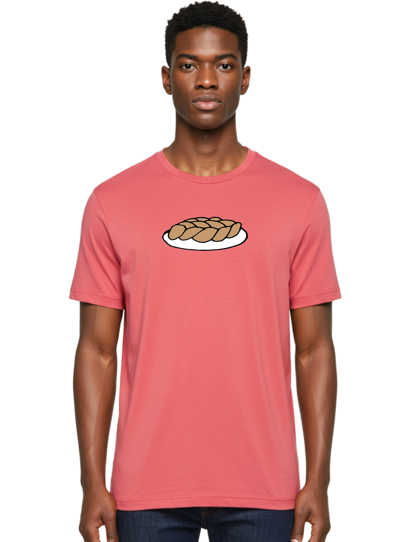 Braided-Loaf-Of-Bread Men'S Graphic Tee, 100% Cotton, Comfortable Casual Summer Wear, Machine Washable, Braided Bread, Baked Goods, Artisanal Bread, Bread On Plate, White Plate, Brown Bread, Traditional Bread, Freshly Baked - Aaa771
