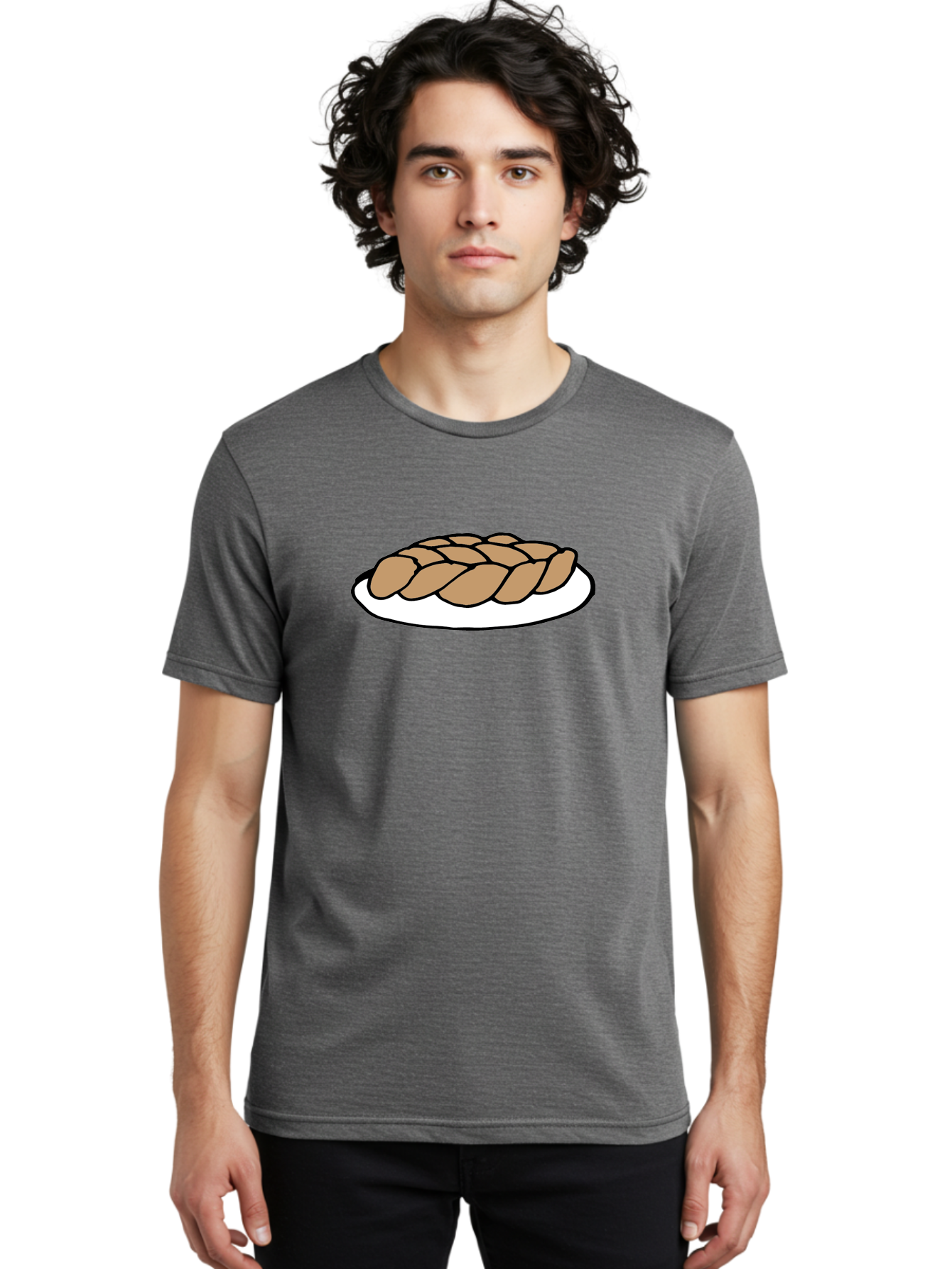 Braided-Loaf-Of-Bread Men'S Graphic Tee, 100% Cotton, Comfortable Casual Summer Wear, Machine Washable, Braided Bread, Baked Goods, Artisanal Bread, Bread On Plate, White Plate, Brown Bread, Traditional Bread, Freshly Baked - Aaa771
