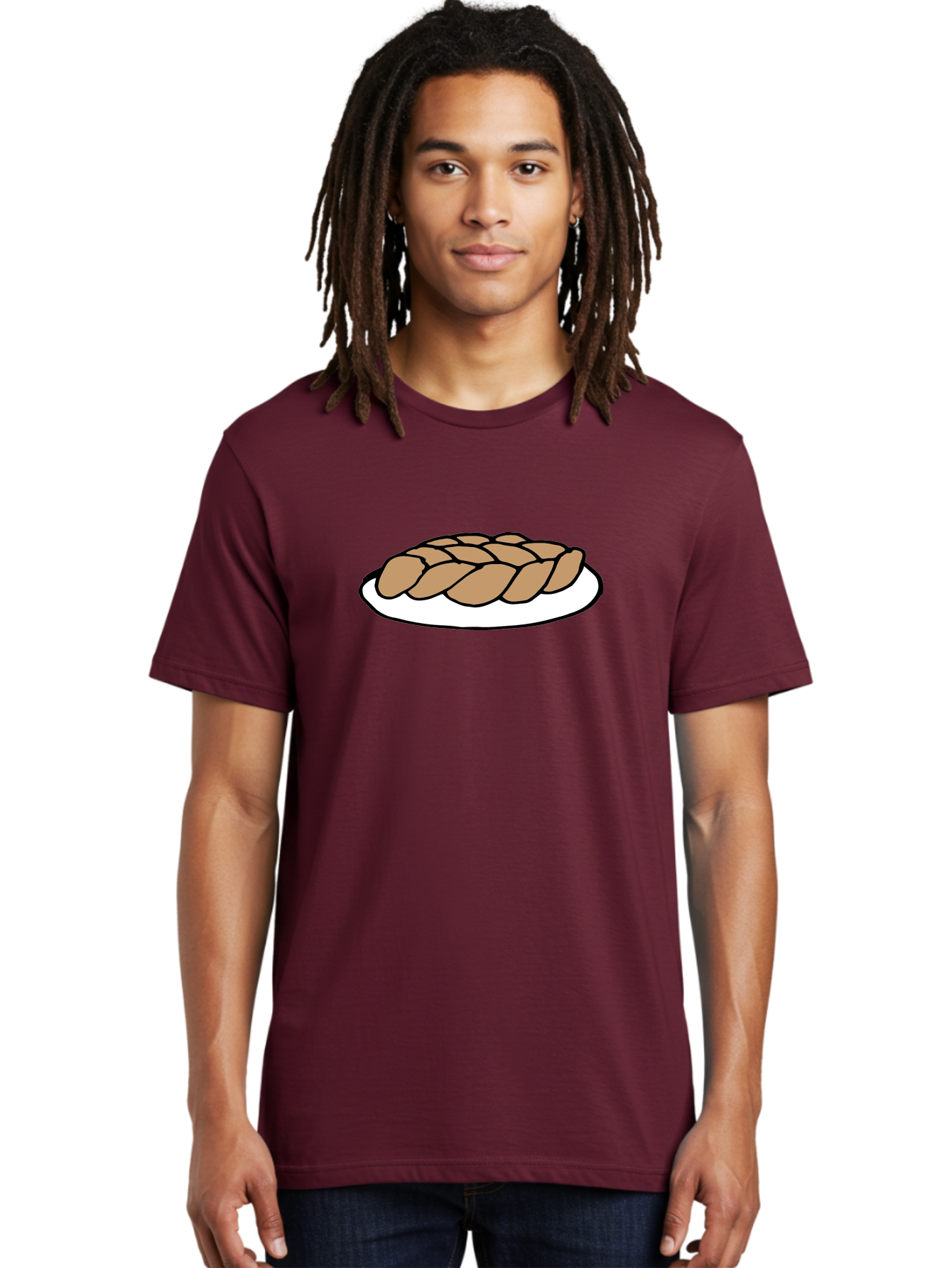 Braided-Loaf-Of-Bread Men'S Graphic Tee, 100% Cotton, Comfortable Casual Summer Wear, Machine Washable, Braided Bread, Baked Goods, Artisanal Bread, Bread On Plate, White Plate, Brown Bread, Traditional Bread, Freshly Baked - Aaa771