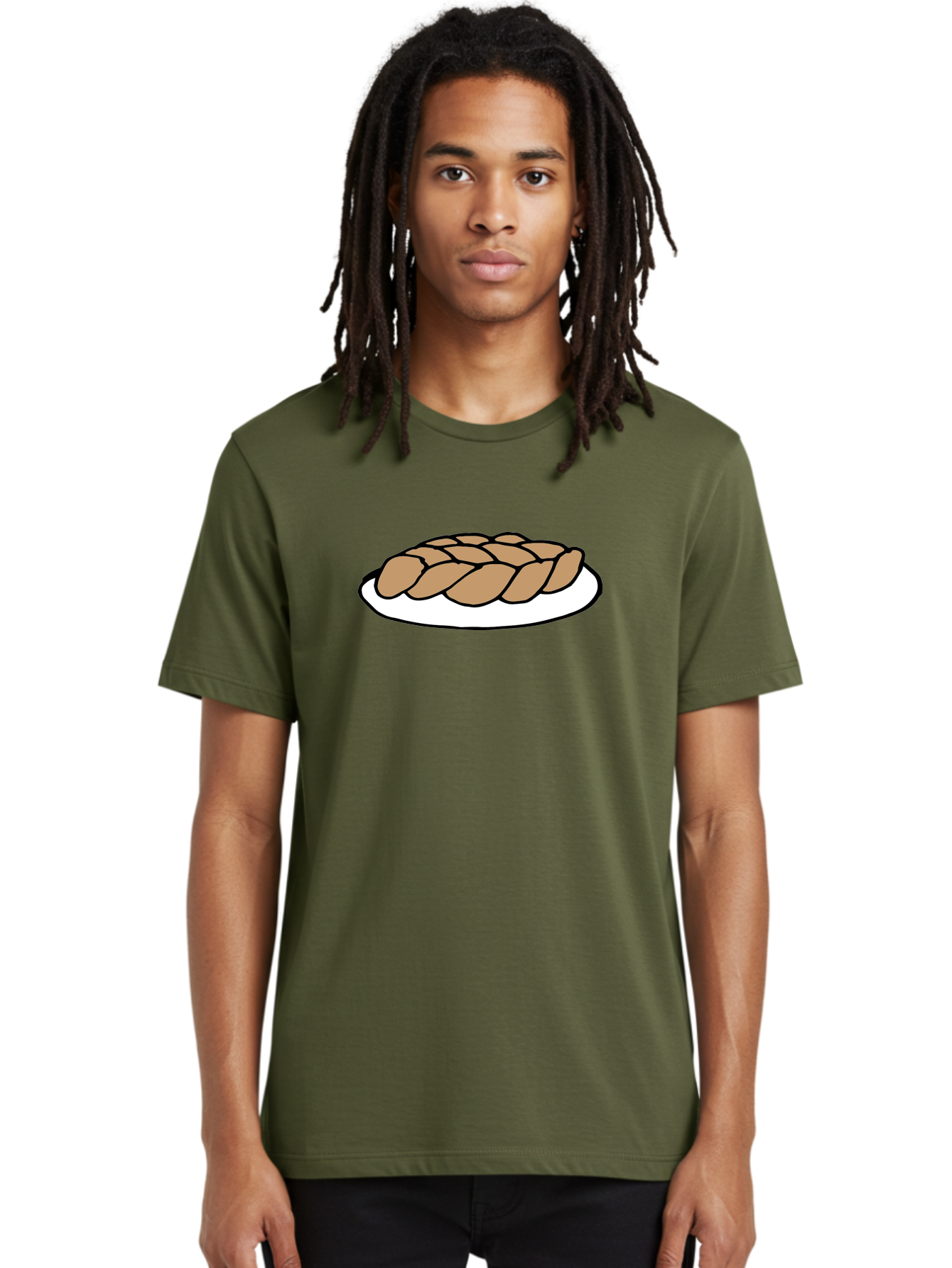 Braided-Loaf-Of-Bread Men'S Graphic Tee, 100% Cotton, Comfortable Casual Summer Wear, Machine Washable, Braided Bread, Baked Goods, Artisanal Bread, Bread On Plate, White Plate, Brown Bread, Traditional Bread, Freshly Baked - Aaa771