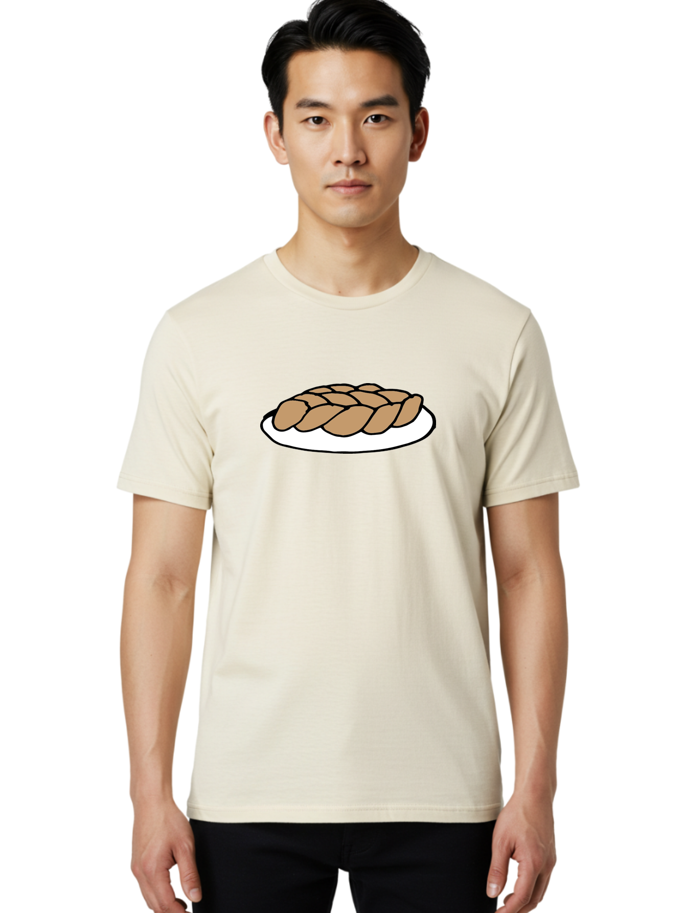 Braided-Loaf-Of-Bread Men'S Graphic Tee, 100% Cotton, Comfortable Casual Summer Wear, Machine Washable, Braided Bread, Baked Goods, Artisanal Bread, Bread On Plate, White Plate, Brown Bread, Traditional Bread, Freshly Baked - Aaa771