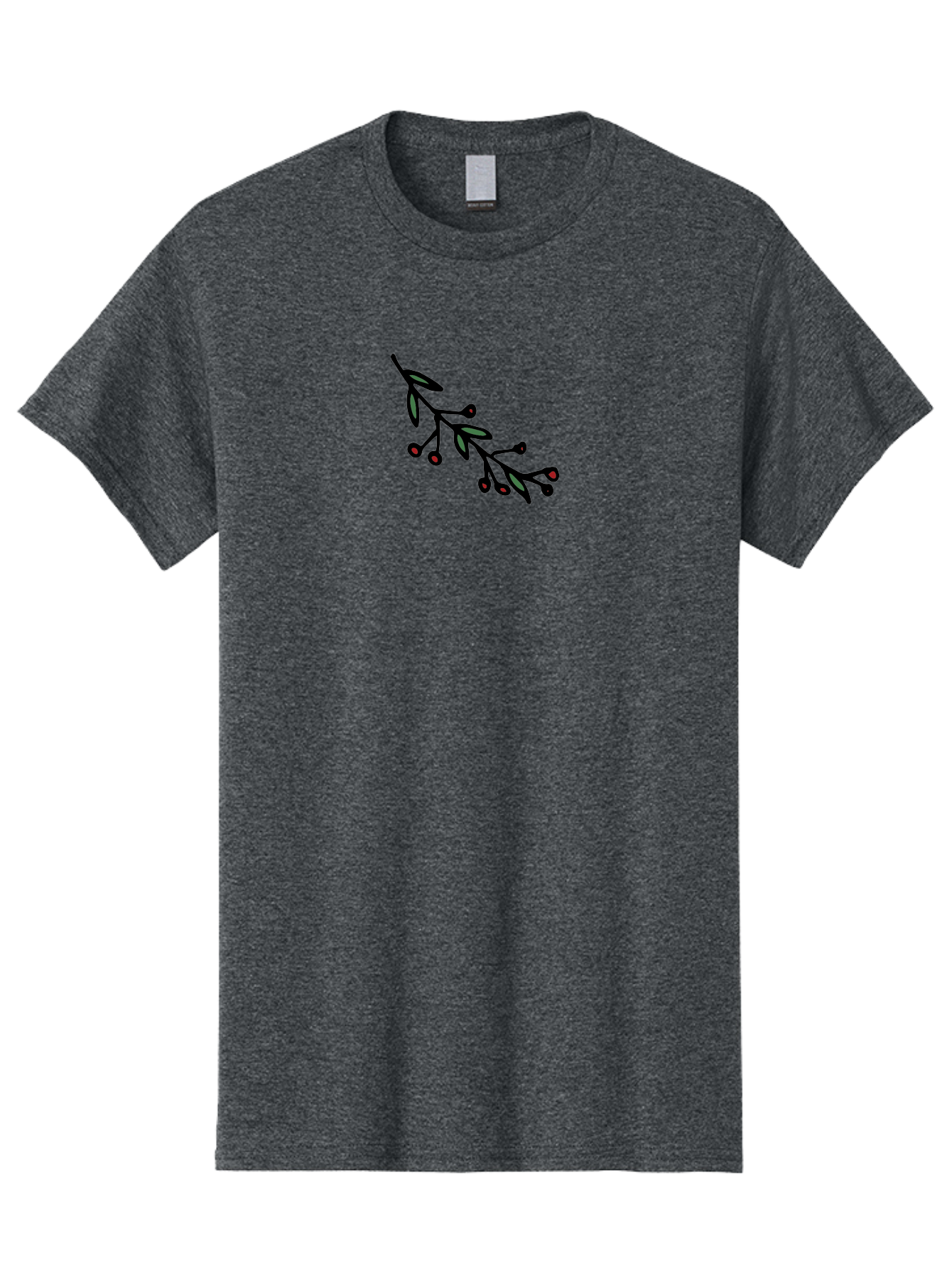 Branch-With-Berries Men'S Graphic Tee, 100% Cotton, Comfortable Casual Summer Wear, Machine Washable, Olive Branch, Cartoon Illustration, Red Berries, Black Stems, Green Leaves, Simple Design, Minimalist Art, Symbolic Imagery, Peace Symbol - Aaa772