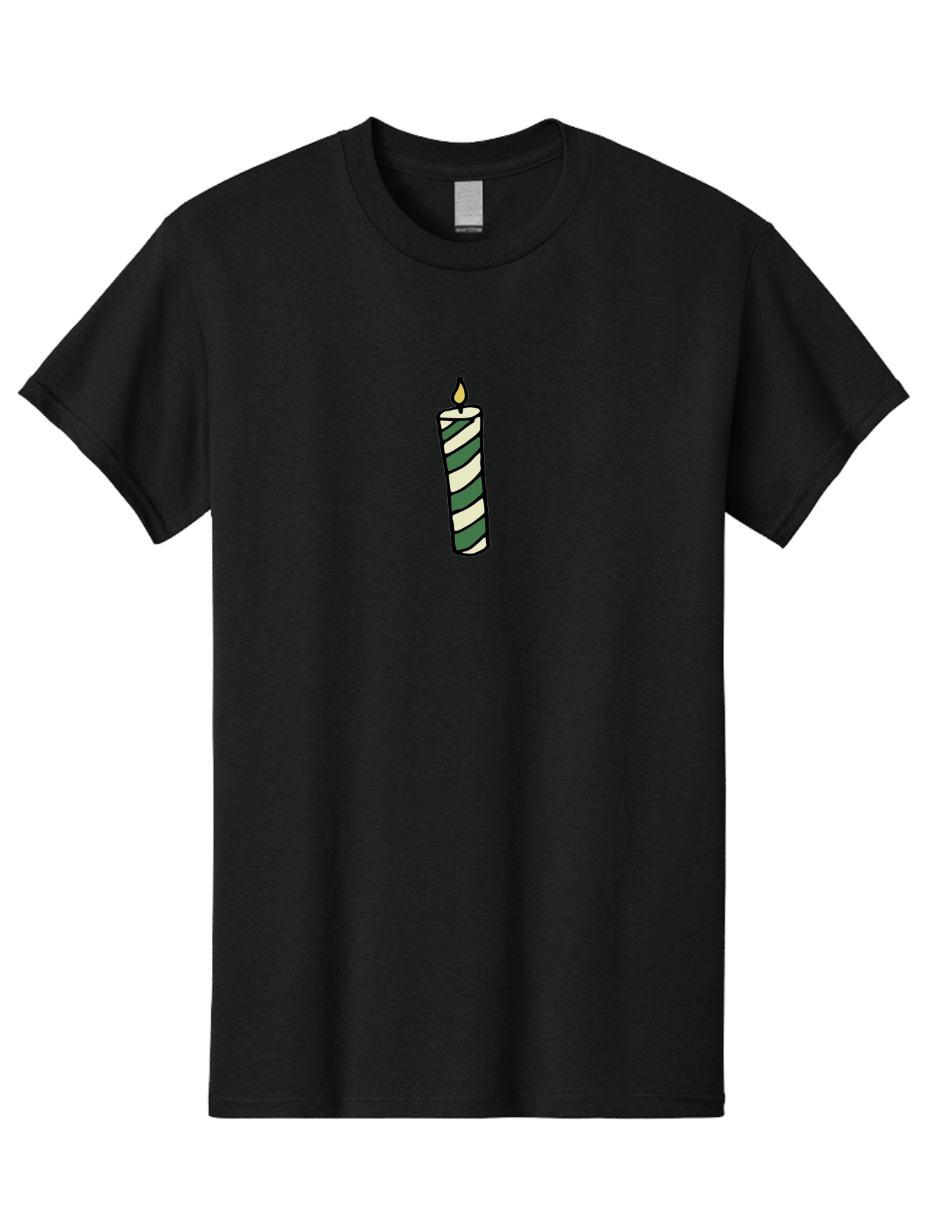Candle-1 Men'S Graphic Tee, 100% Cotton, Comfortable Casual Summer Wear, Machine Washable, Striped Candle, Lit Candle, Decorative Candle, Green And White Stripes, Black Outline, Warm Lighting, Cozy Ambiance, Relaxation, Ambiance, - Aaa774